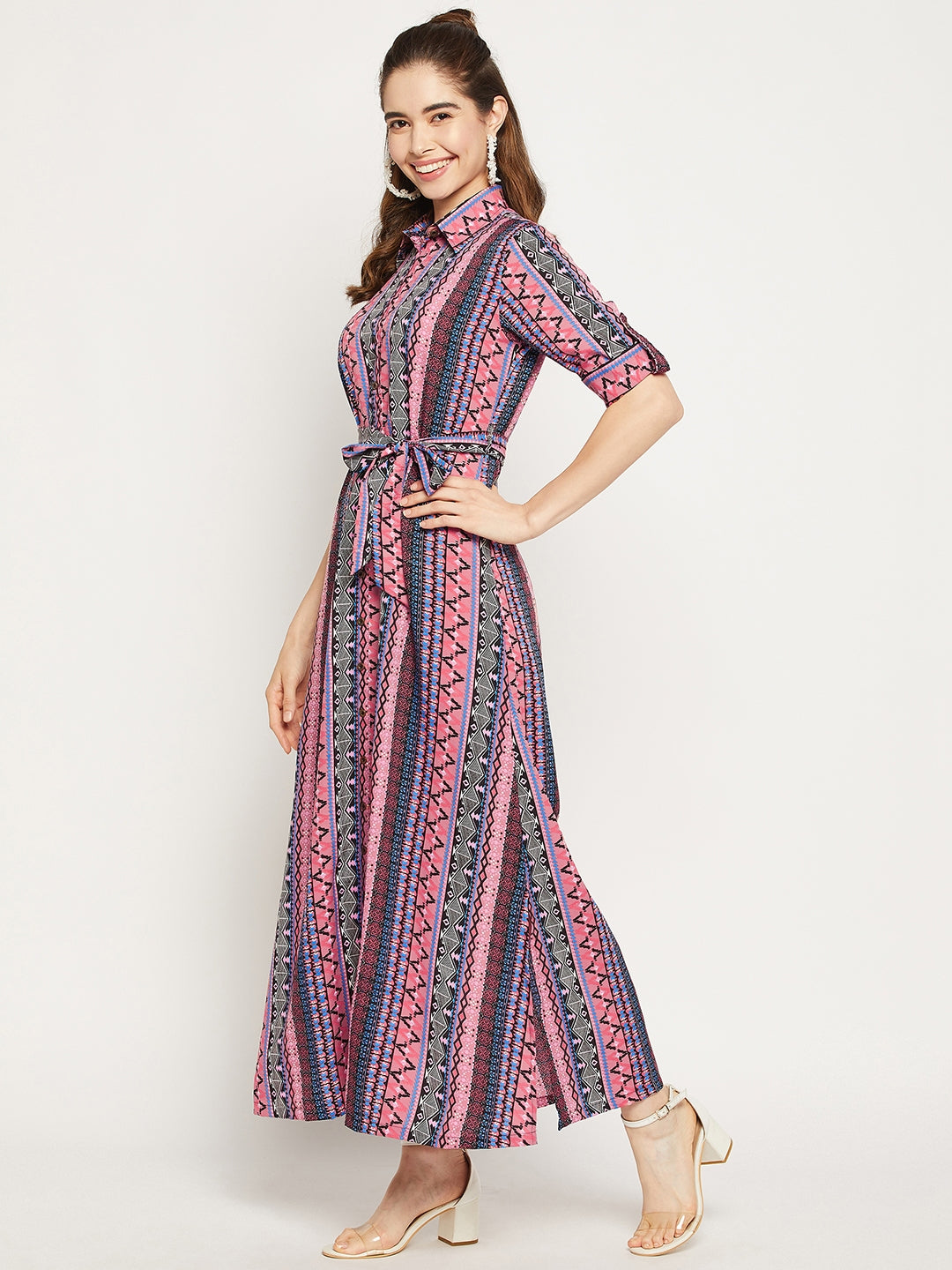 Collar Buttoned Down Shirt Maxi Dress - Uptownie
