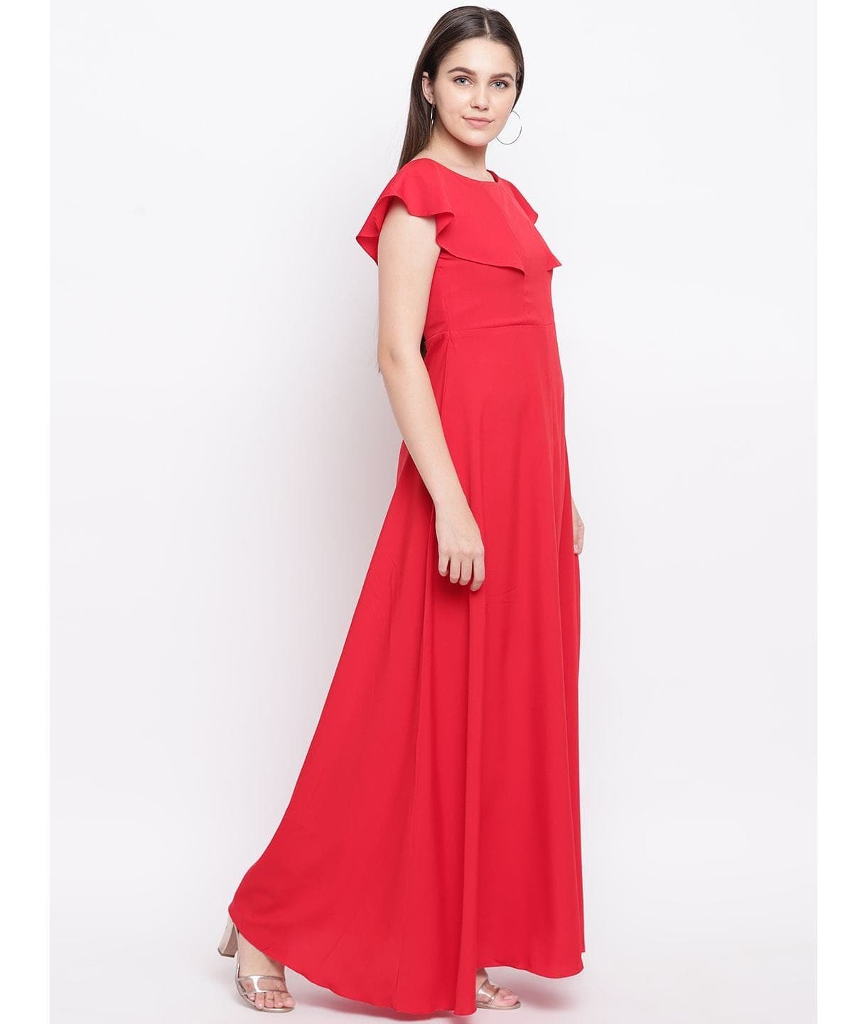 Flared Ruffle Maxi Gown - Uptownie
