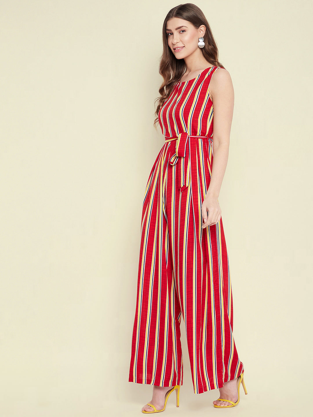Waist-Tie Full Length Palazzo Jumpsuit - Uptownie