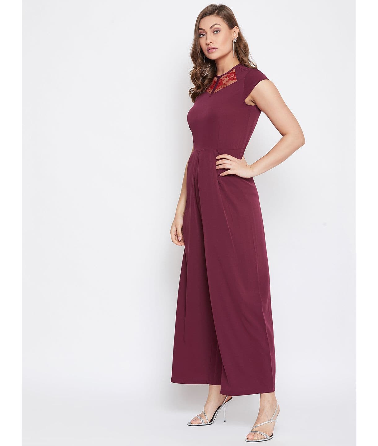Plus Lace Neck Full Length Jumpsuit - Uptownie