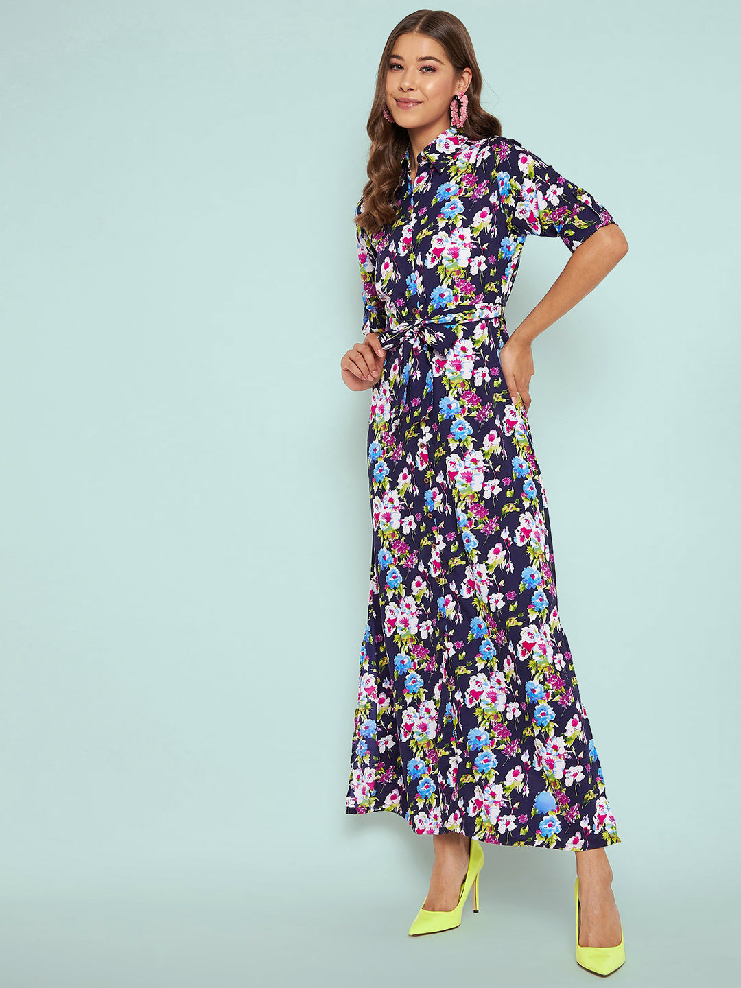 Collar Buttoned Down Shirt Maxi Dress - Uptownie