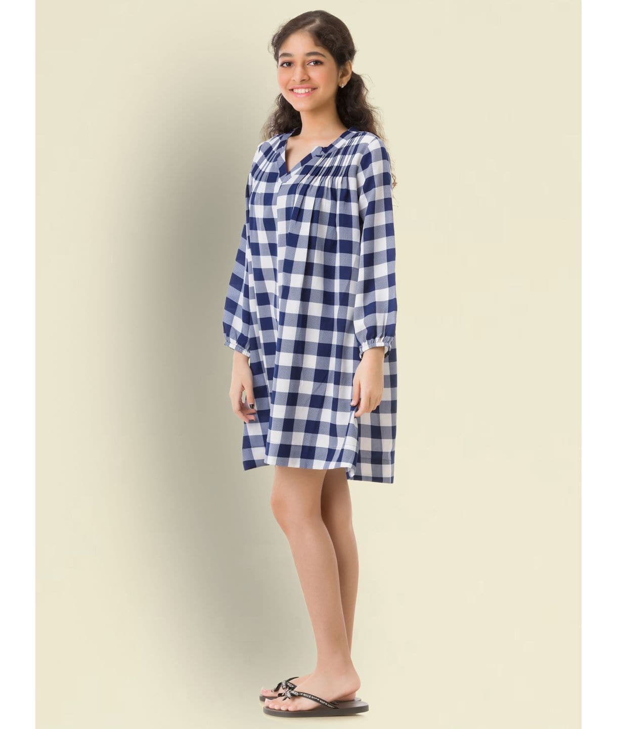 Checkered Printed Cotton 3/4th Sleeves Dress for Girls - Uptownie