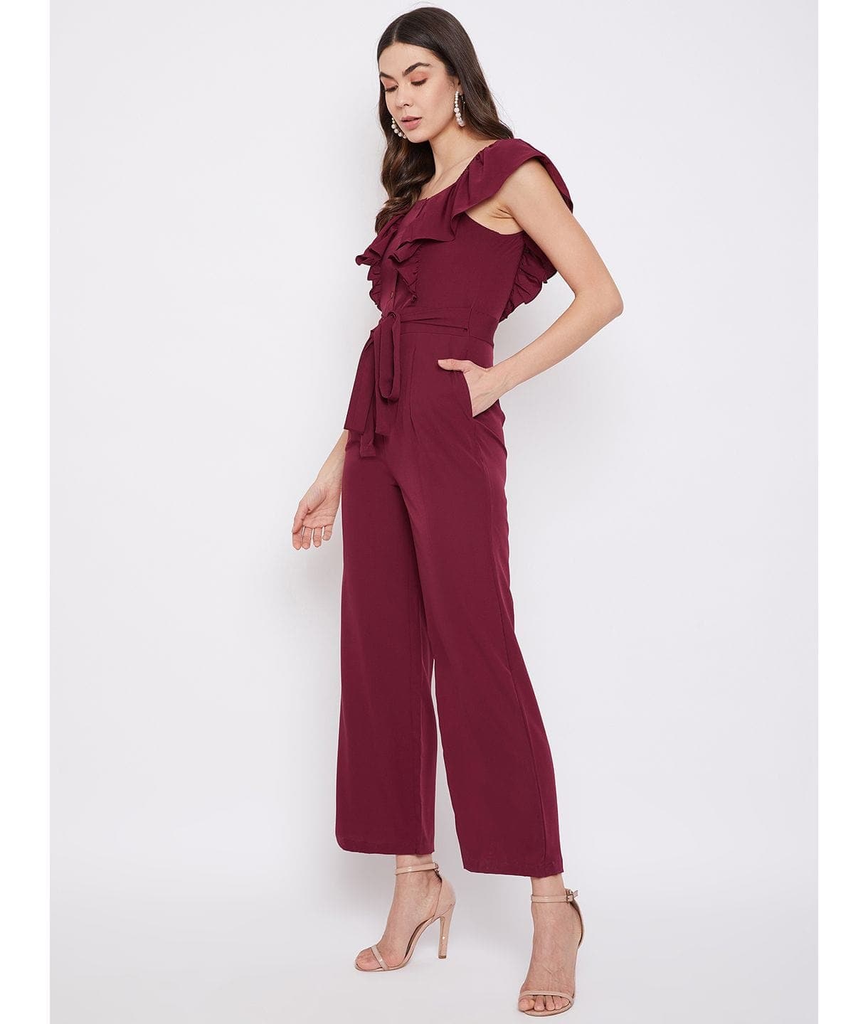 Short Ruffle Sleeved Jumpsuit - Uptownie