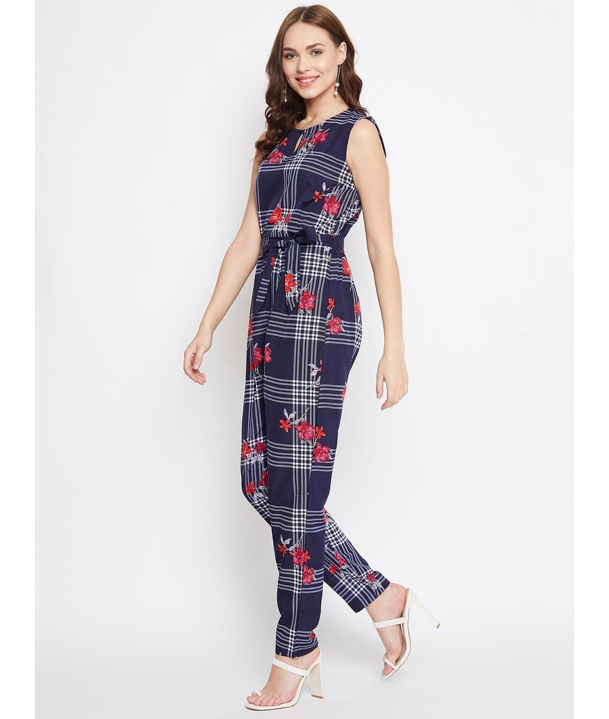 Floral Keyhole Jumpsuit with Belt - Uptownie