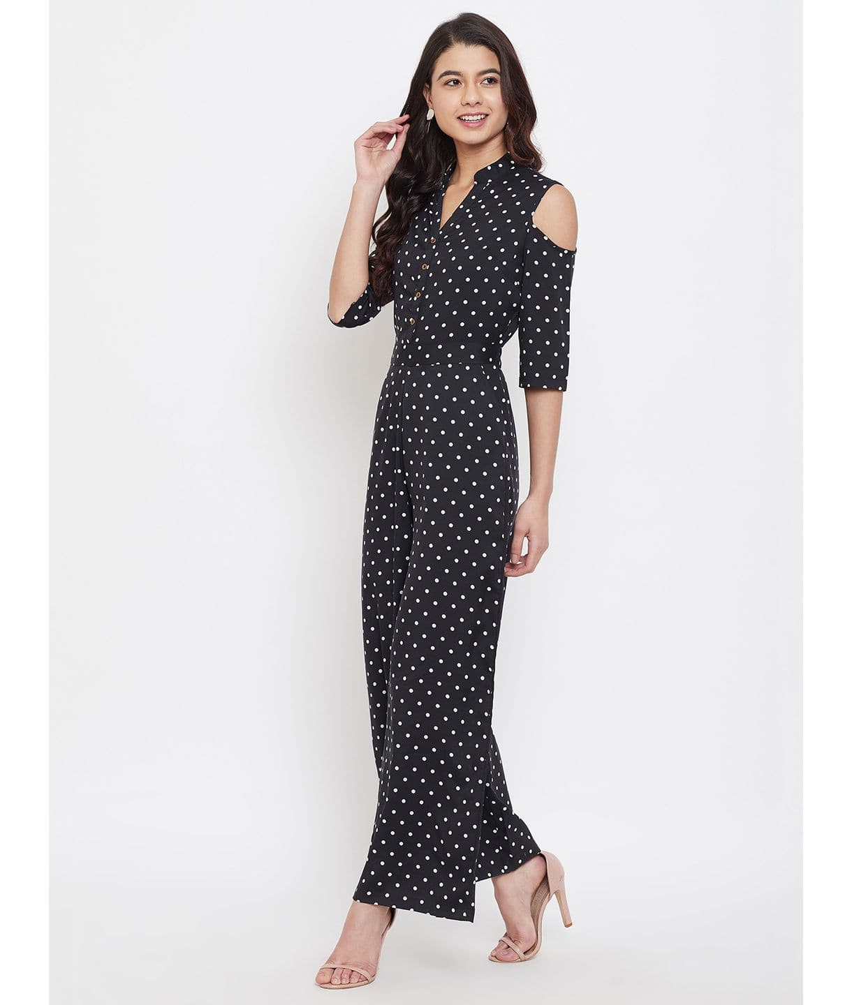 Plus Printed Cold Shoulder Jumpsuit - Uptownie