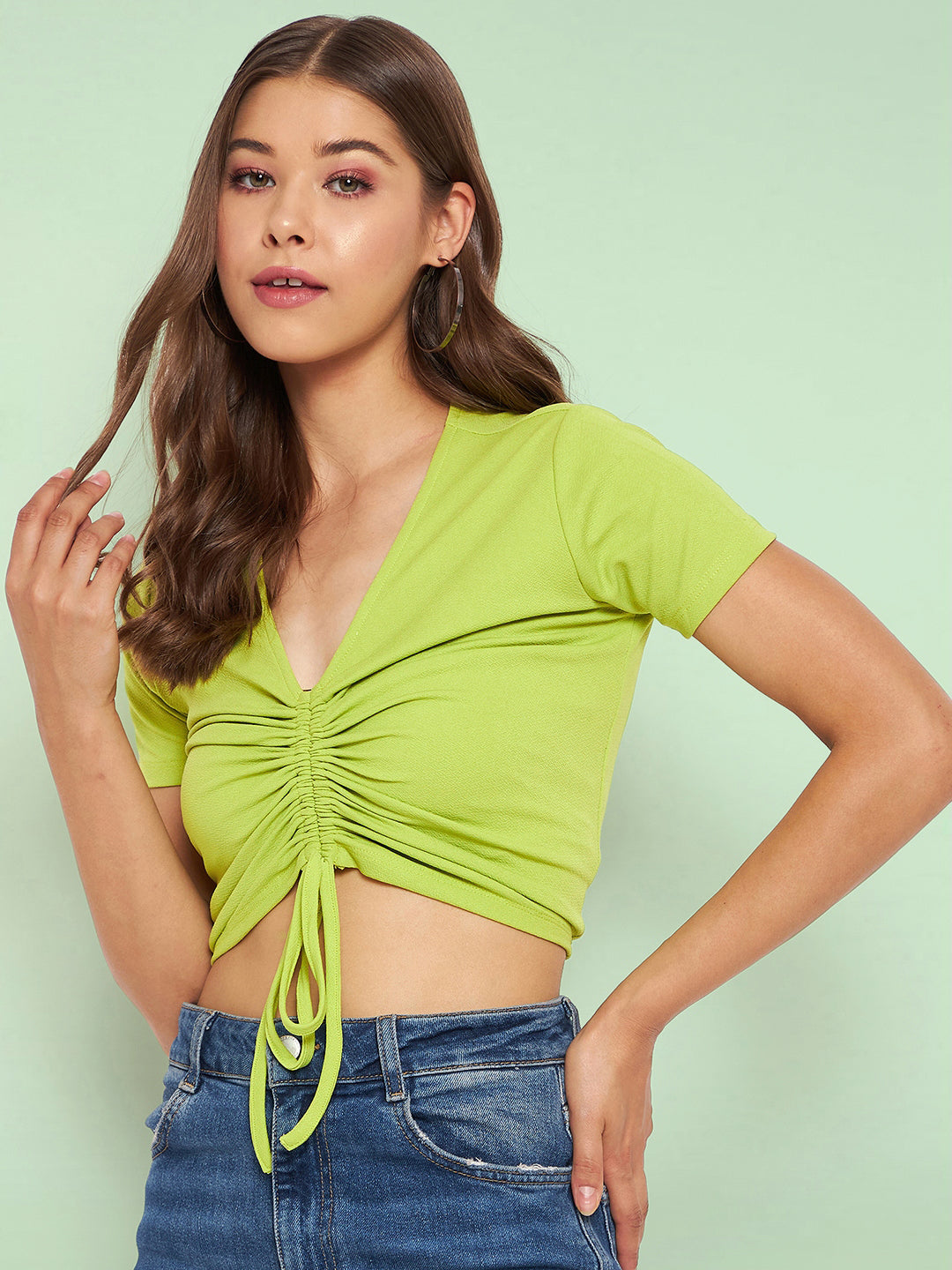 Cotton Stretchable Front Drawstring Crop Top - Uptownie
