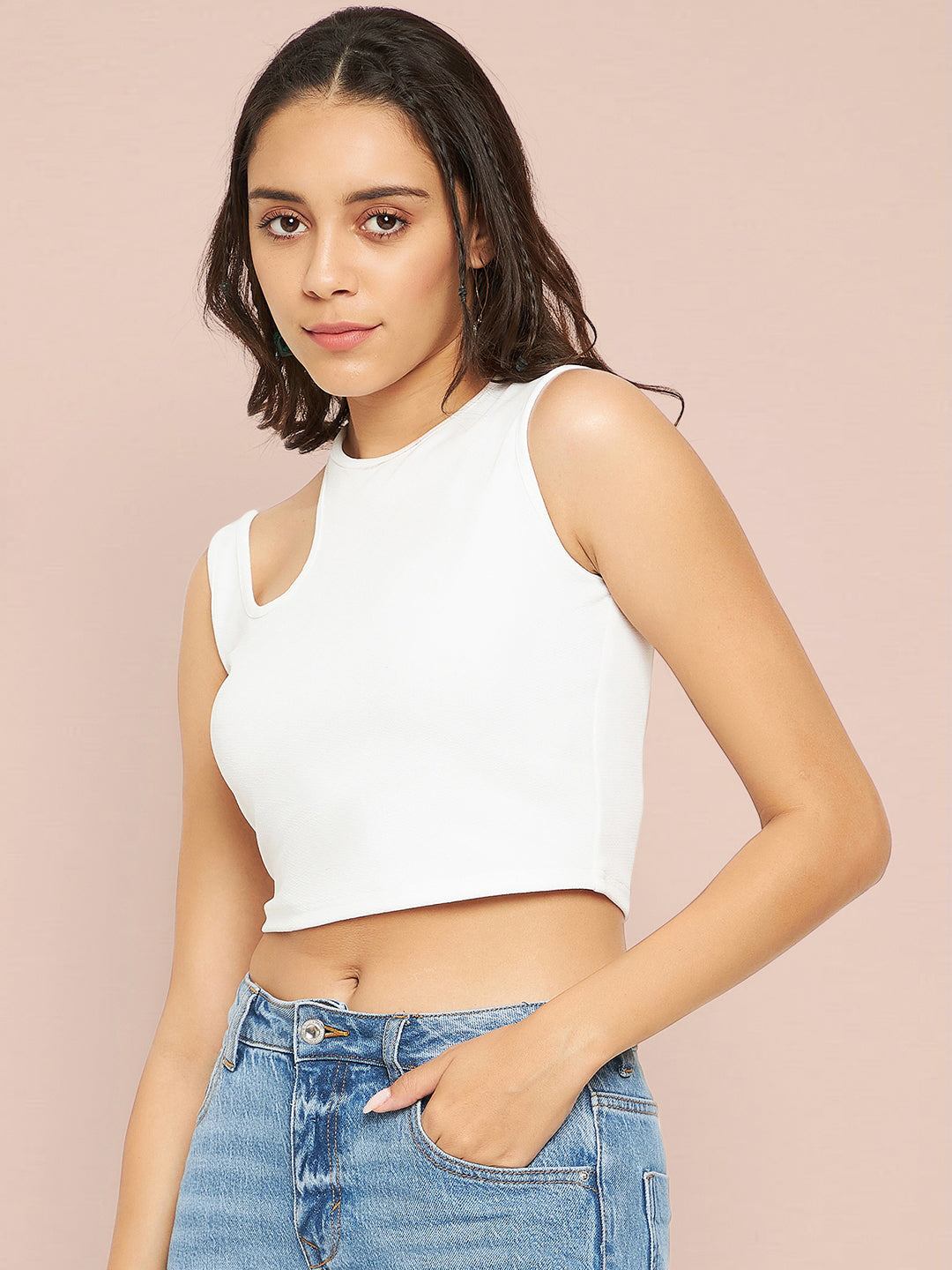 Cotton Stretchable Shoulder Cutout Crop Top - Uptownie