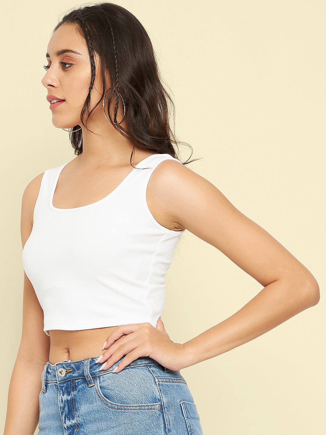 Cotton Stretchable Basic Round Neck Crop Top - Uptownie