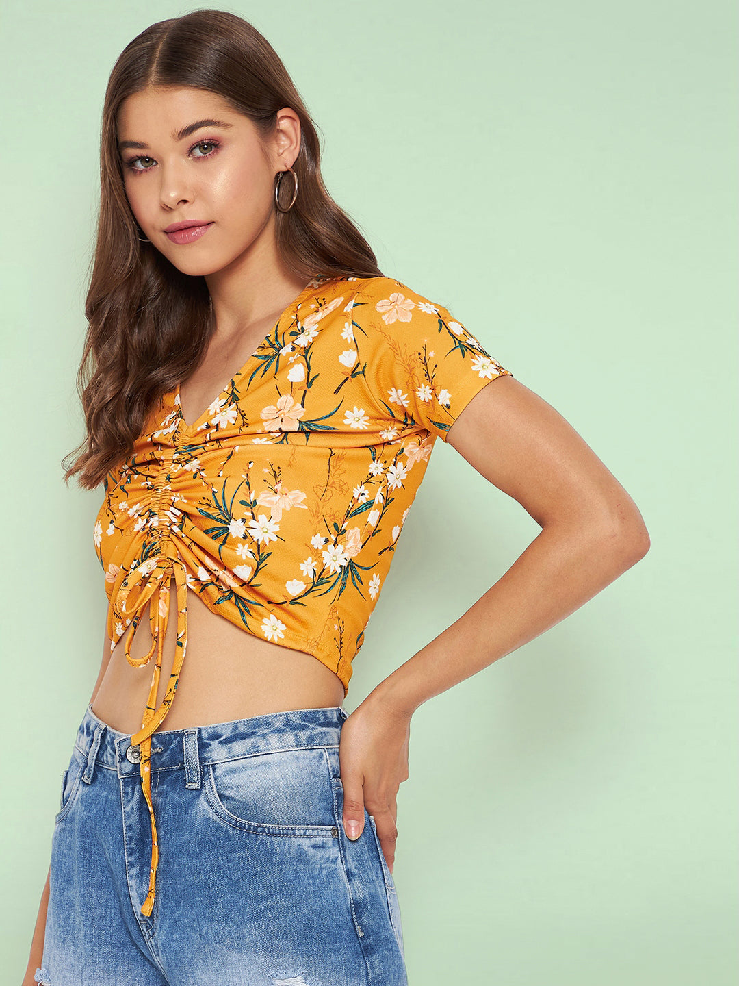 Cotton Stretchable Front Drawstring Crop Top - Uptownie