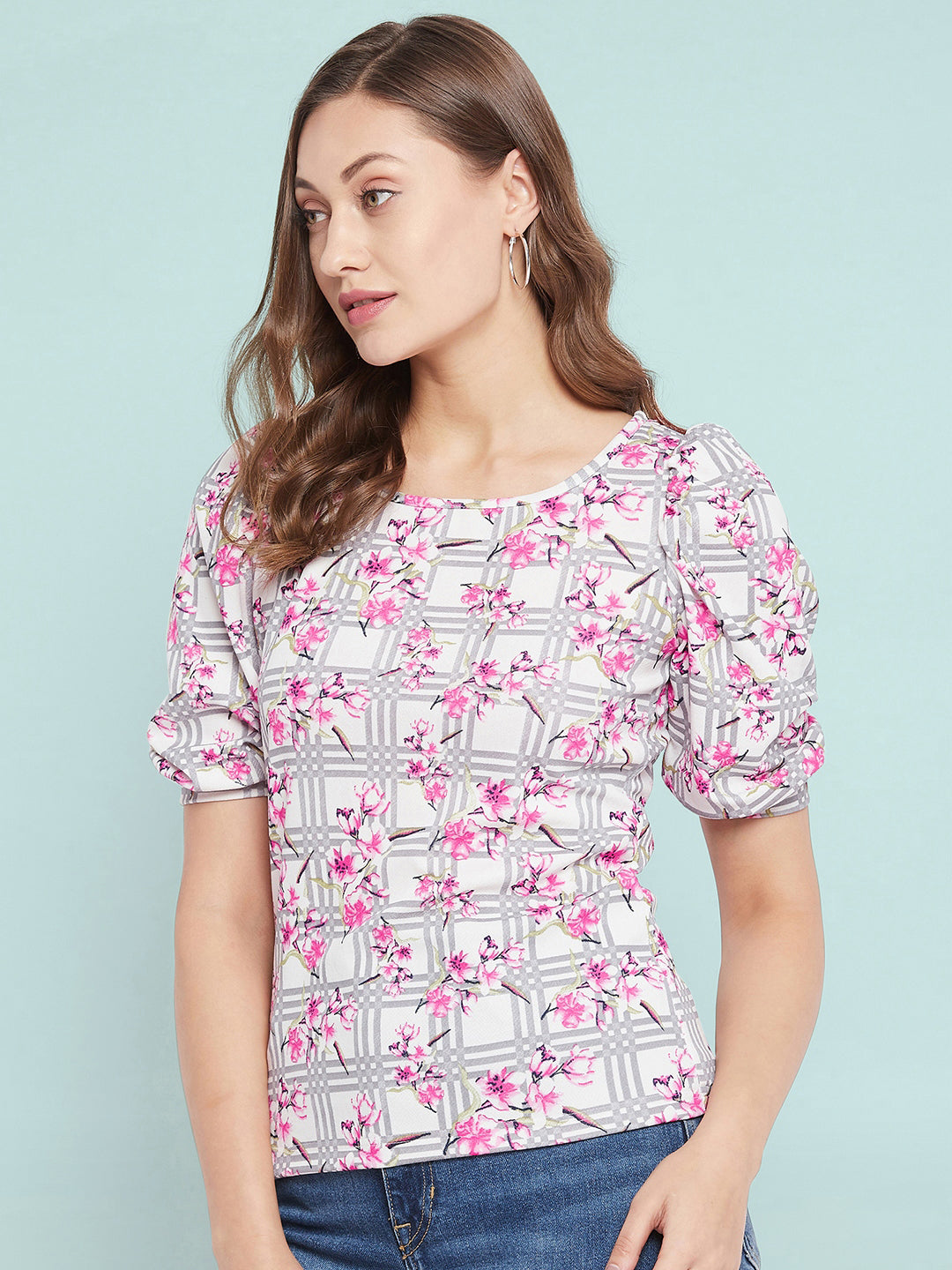 Cotton Floral Stretchable Puff Sleeve Top - Uptownie