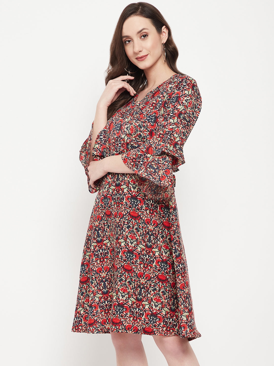 Wrap Bell Sleeves Skater Dress - Uptownie