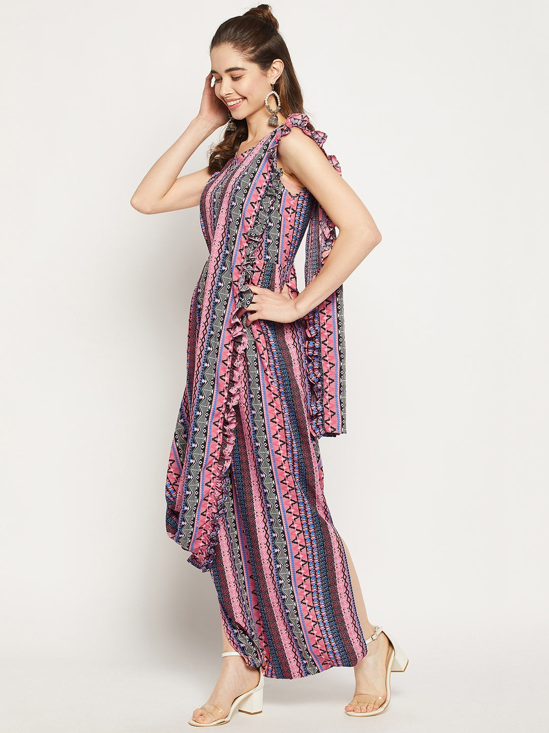 Dhoti Jumpsuit with Attached Dupatta - Uptownie