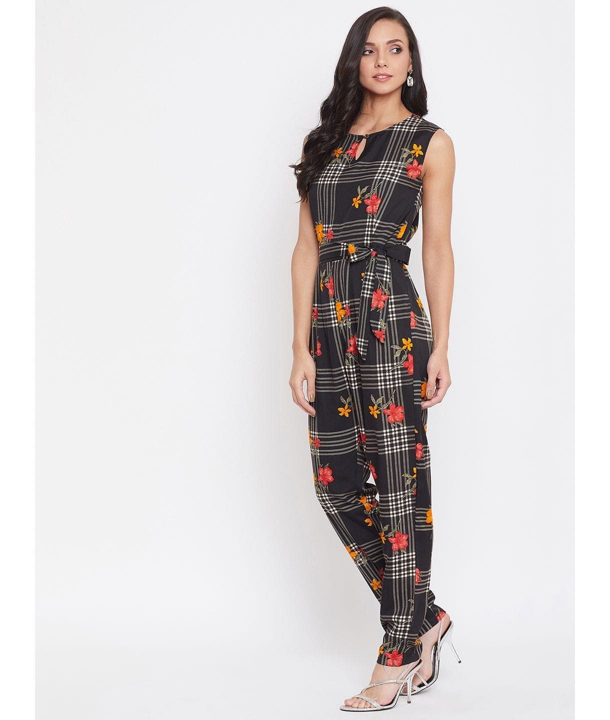 Floral Keyhole Jumpsuit with Belt - Uptownie