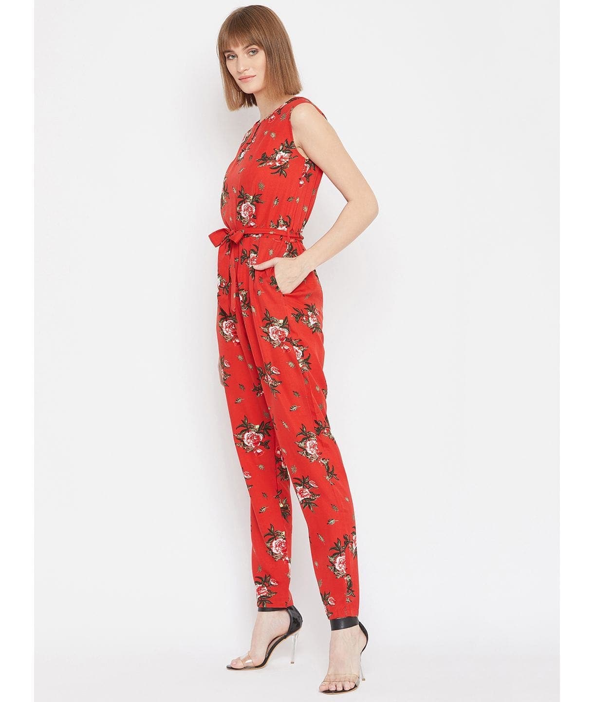 Floral Keyhole Jumpsuit with Belt - Uptownie