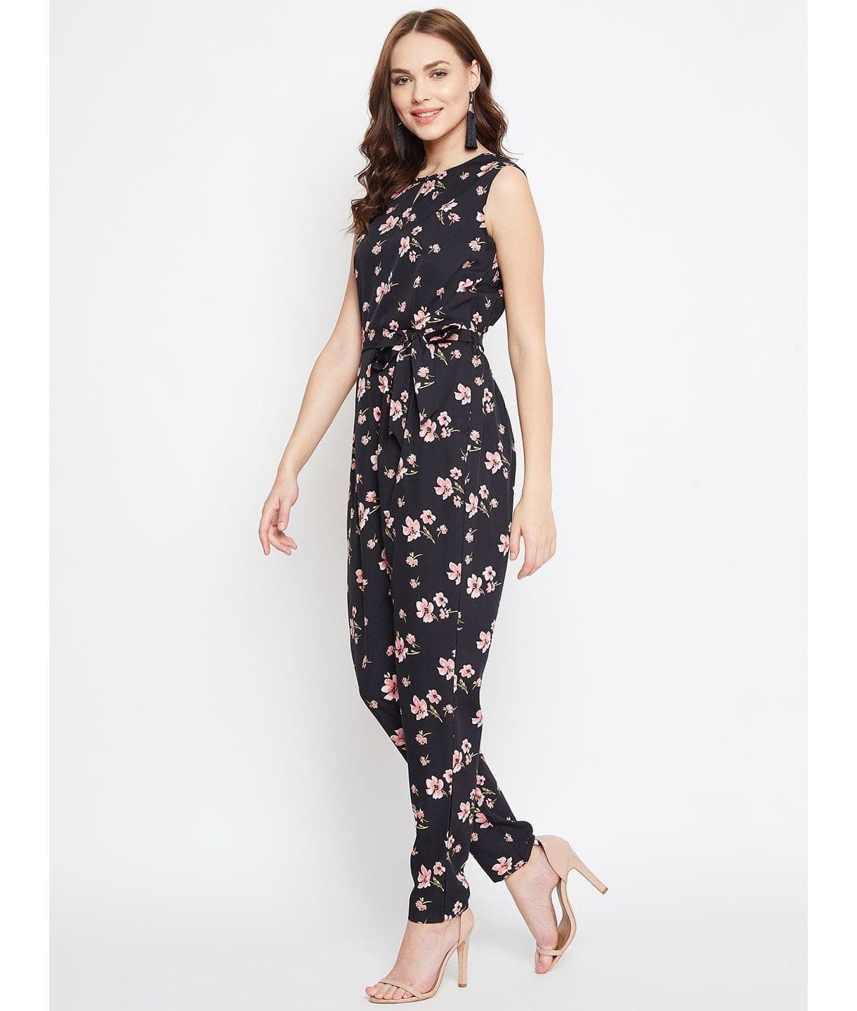 Floral Keyhole Jumpsuit with Belt - Uptownie