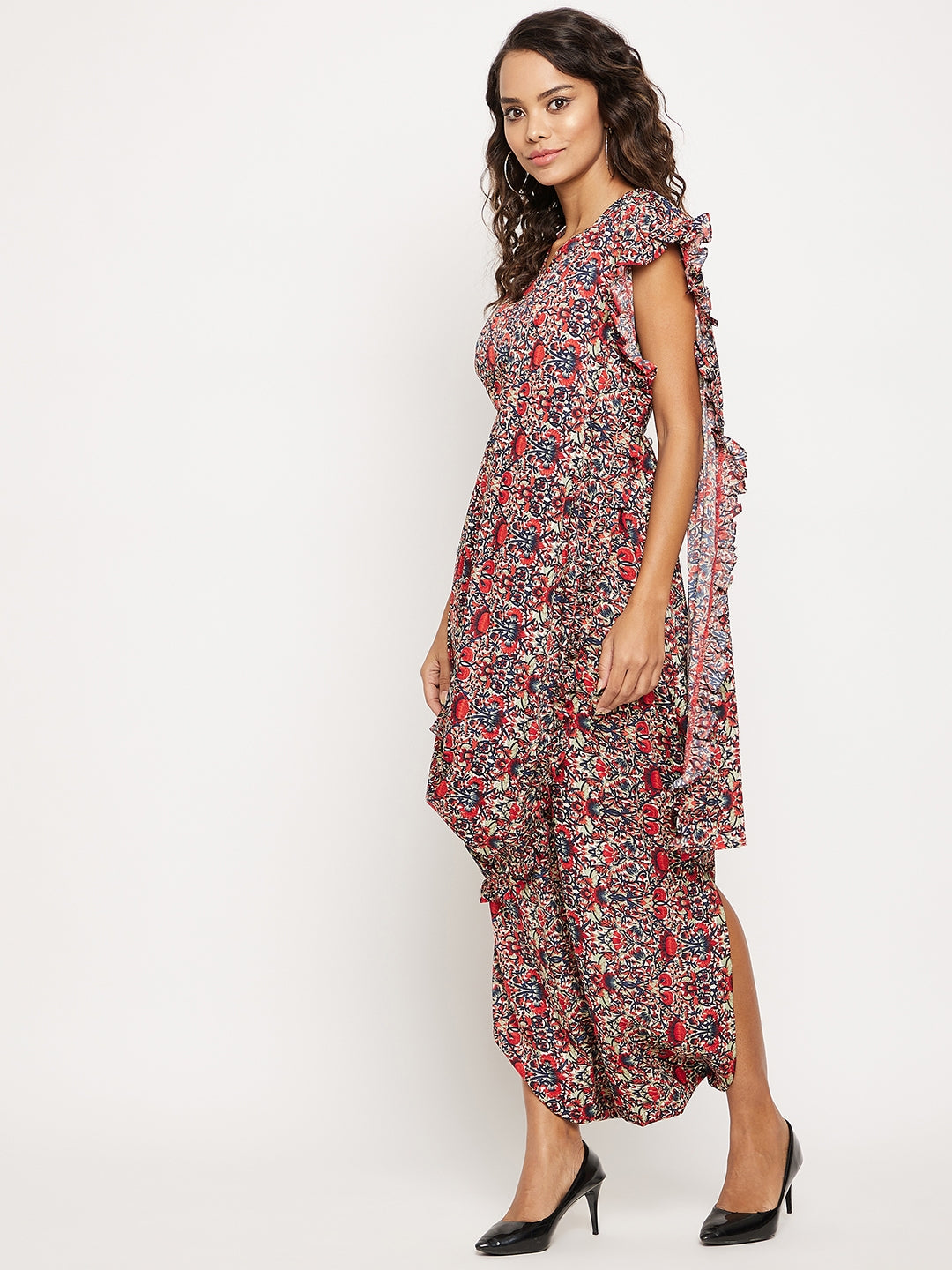 Dhoti Jumpsuit with Attached Dupatta - Uptownie