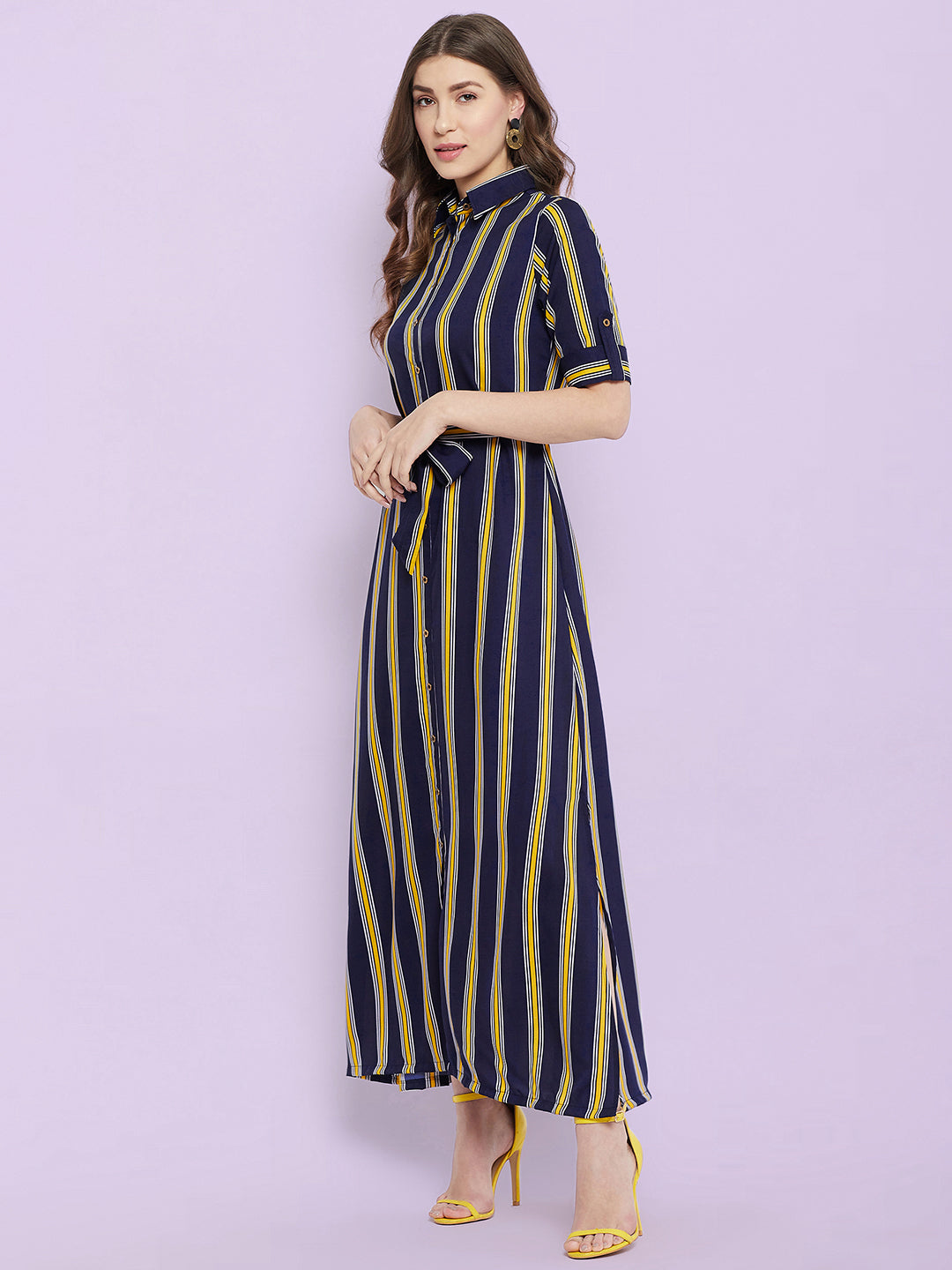 Collar Buttoned Down Shirt Maxi Dress - Uptownie