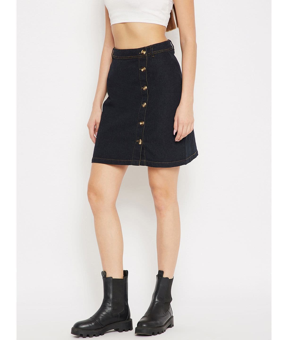 Stretchable Knee length Denim Skirt - Uptownie