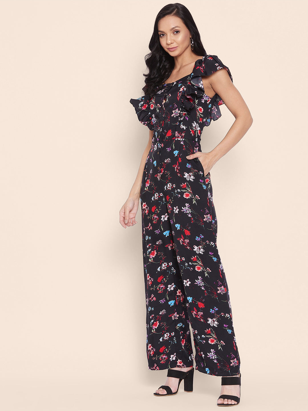Short Ruffle Sleeved Jumpsuit - Uptownie