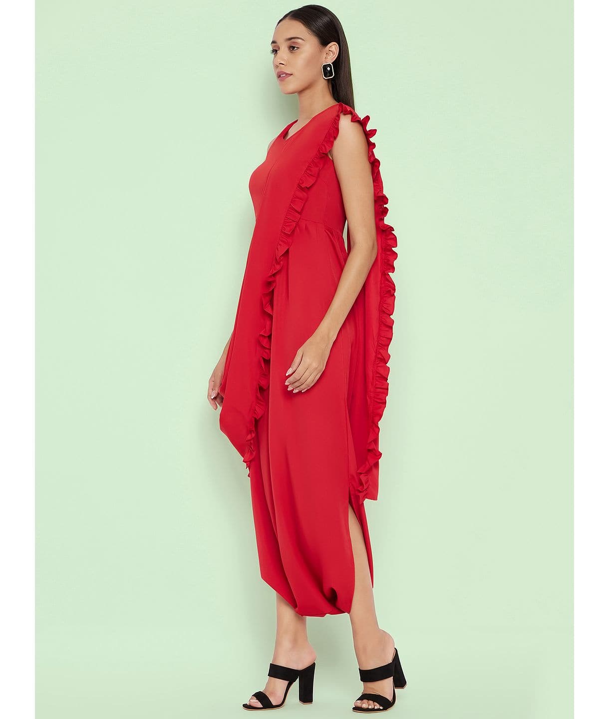 Plus Dhoti Jumpsuit with Attached Dupatta - Uptownie