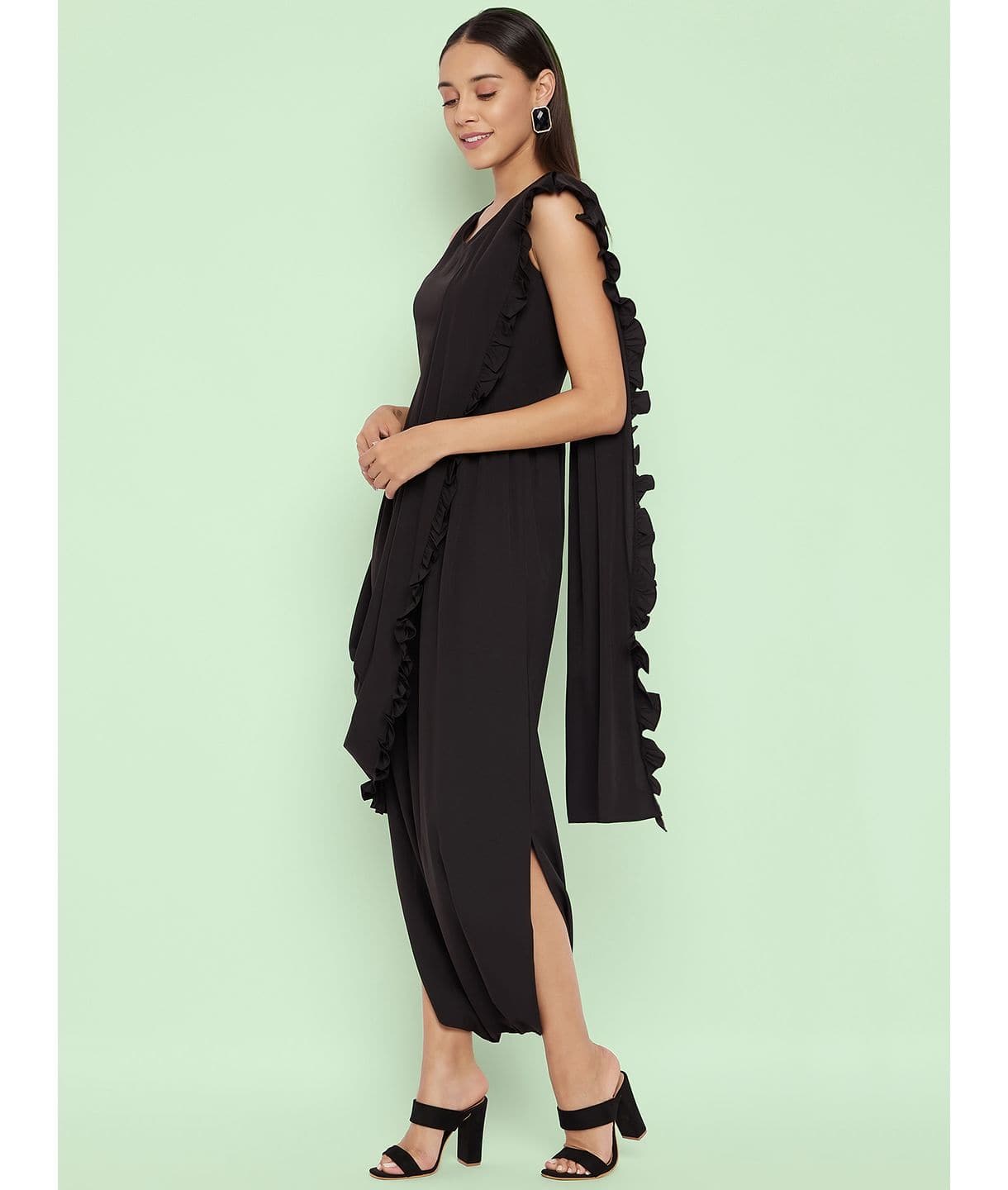 Plus Dhoti Jumpsuit with Attached Dupatta - Uptownie