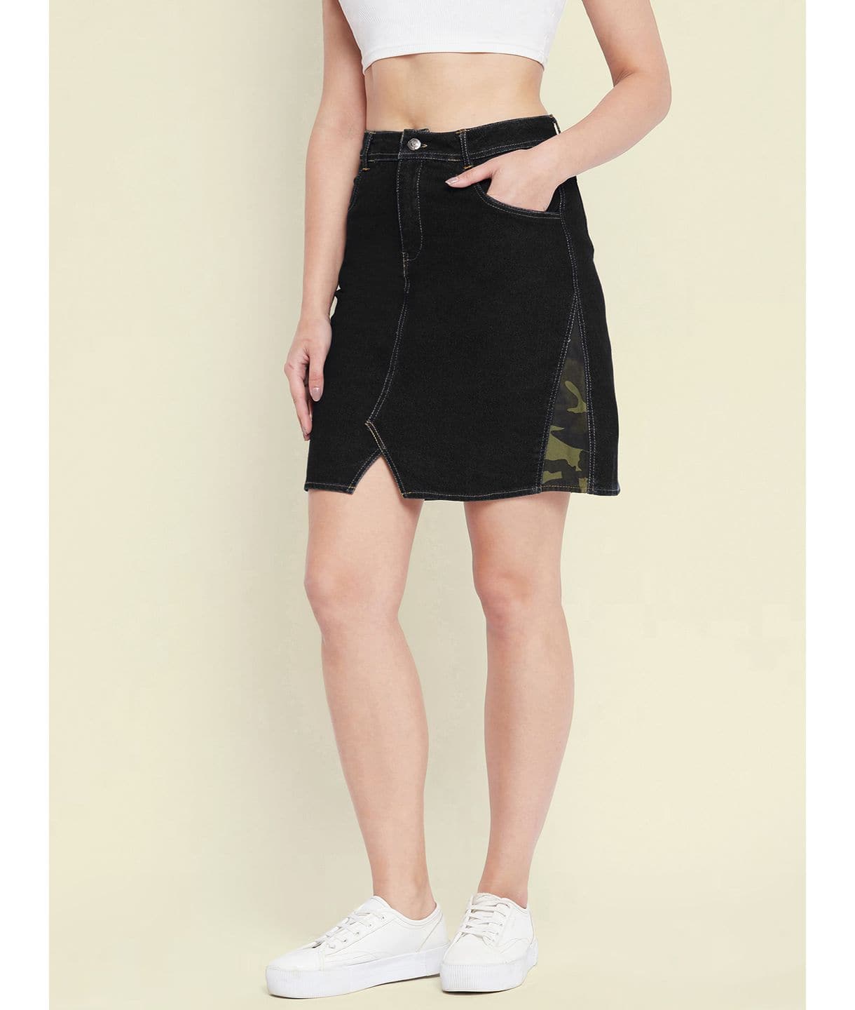 Buy Allegra K Women's Casual Denim Skirt Side Slit High Waisted Knee Length  Jean Skirts, Black, Medium at Amazon.in