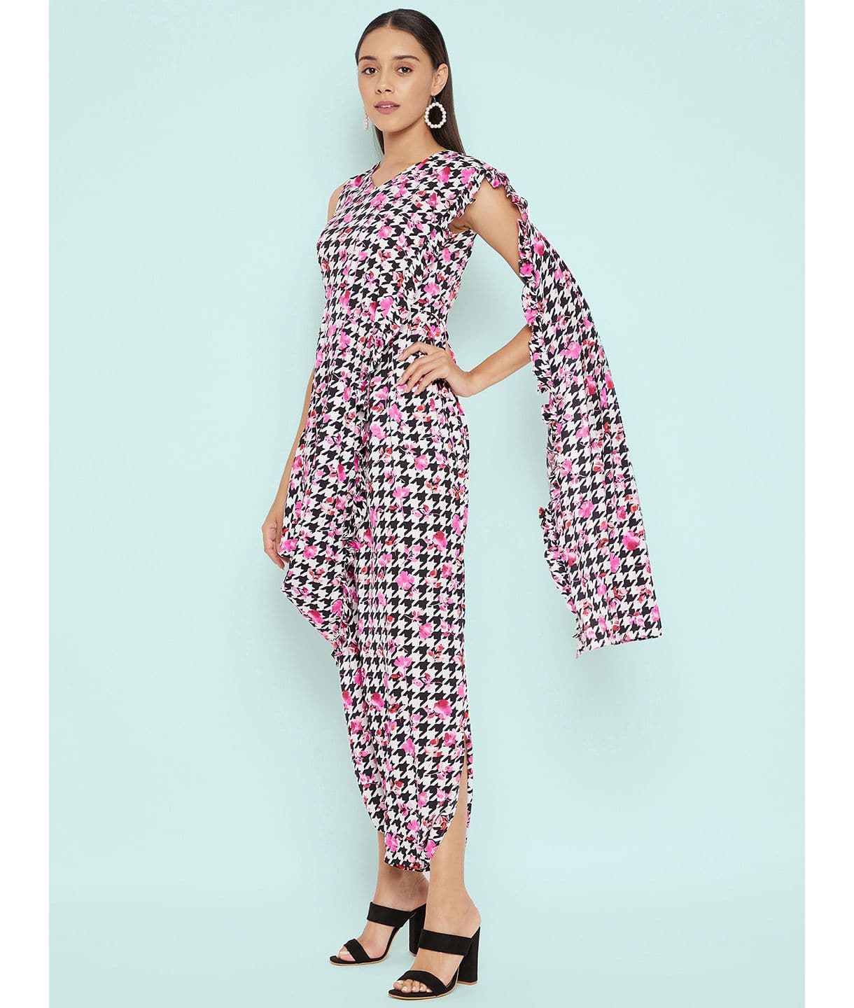 Plus Dhoti Jumpsuit with Attached Dupatta - Uptownie