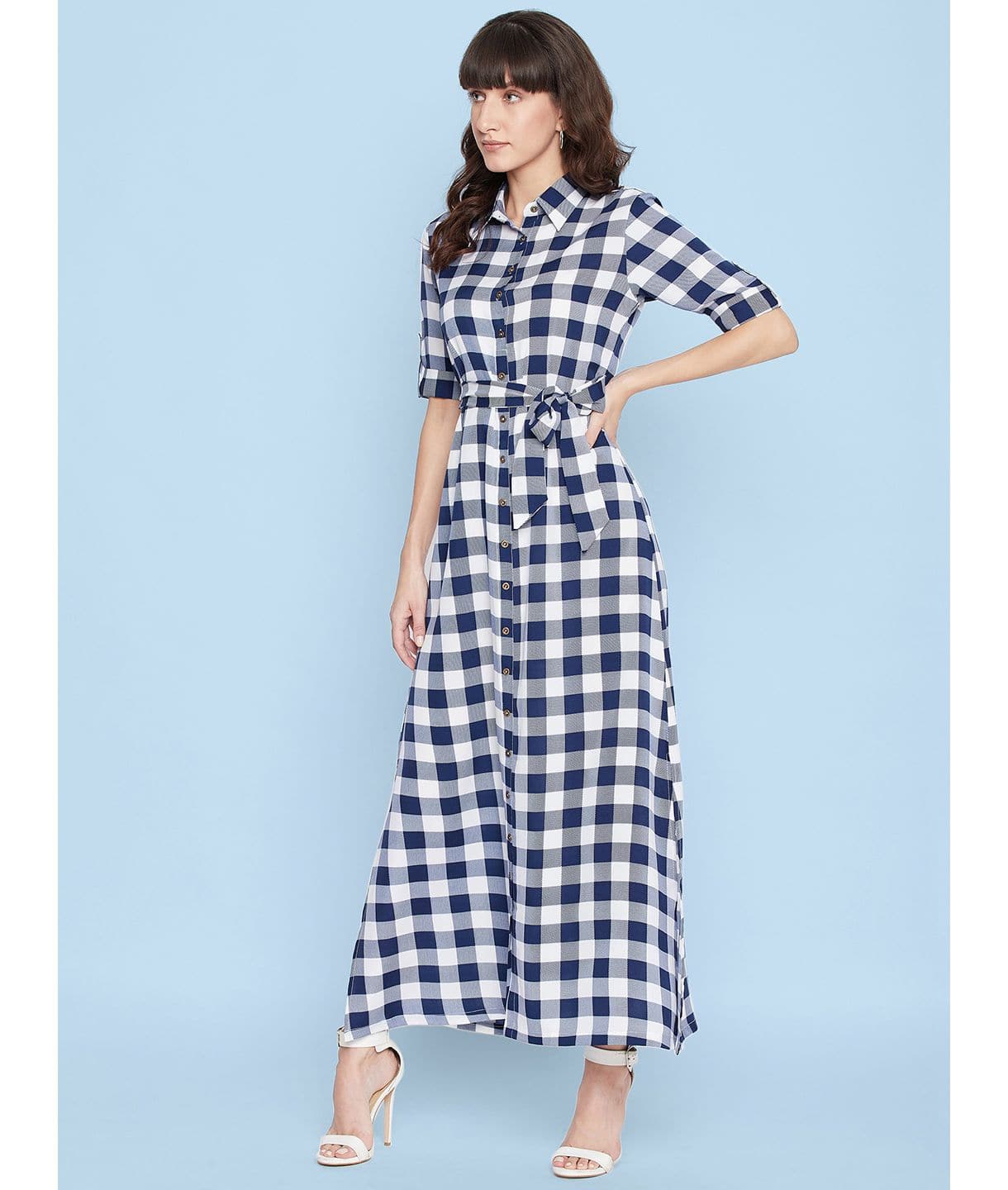 Collar Buttoned Down Shirt Maxi Dress - Uptownie