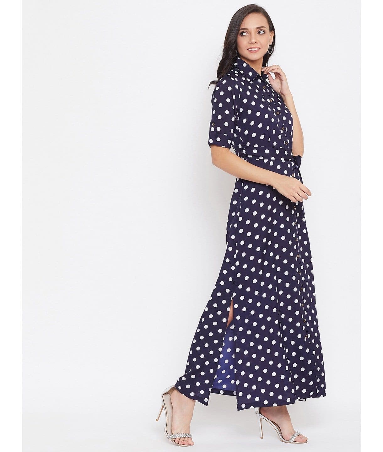 Collar Buttoned Down Shirt Maxi Dress - Uptownie