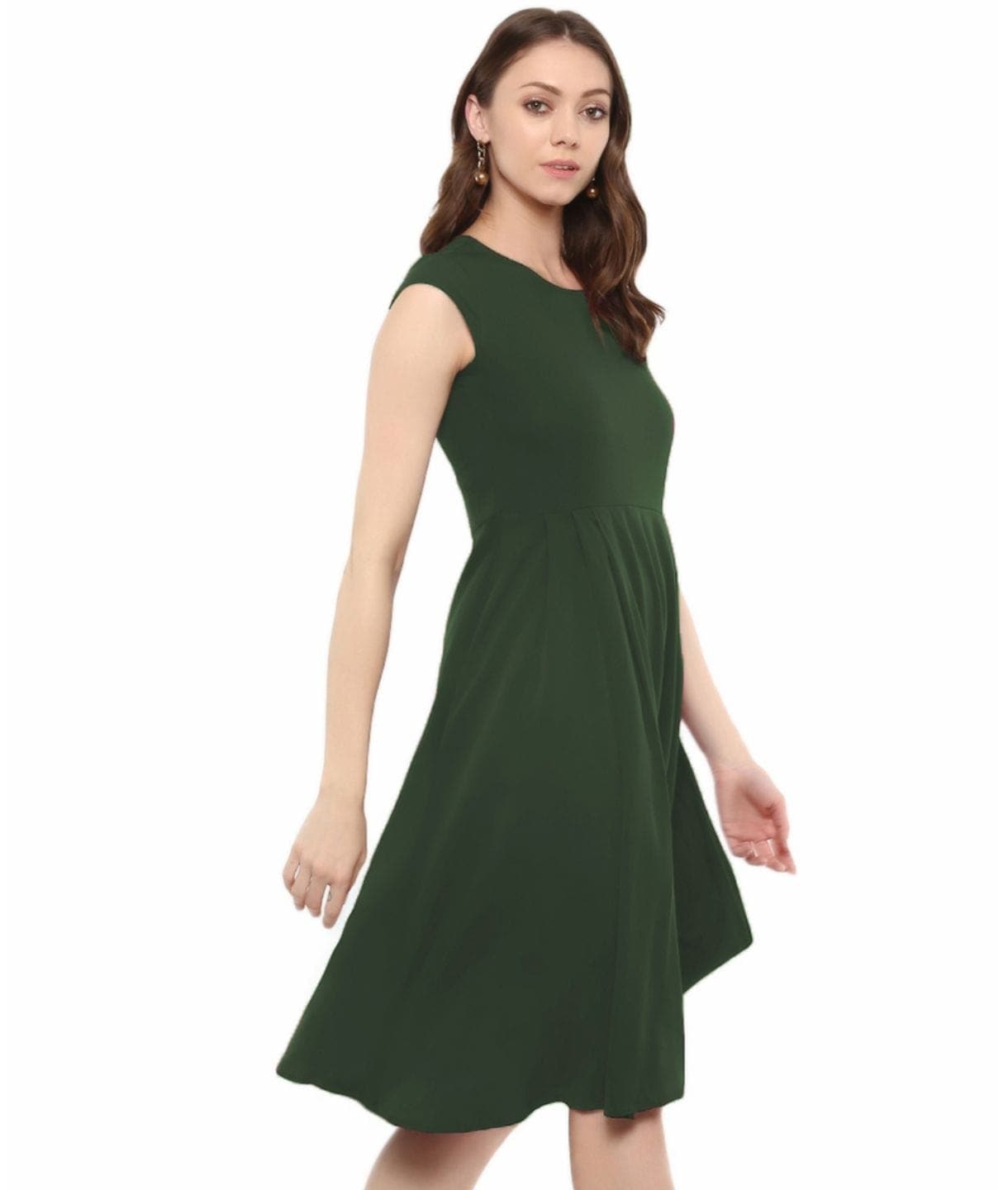Solid Cap Sleeves Skater Dress - Uptownie