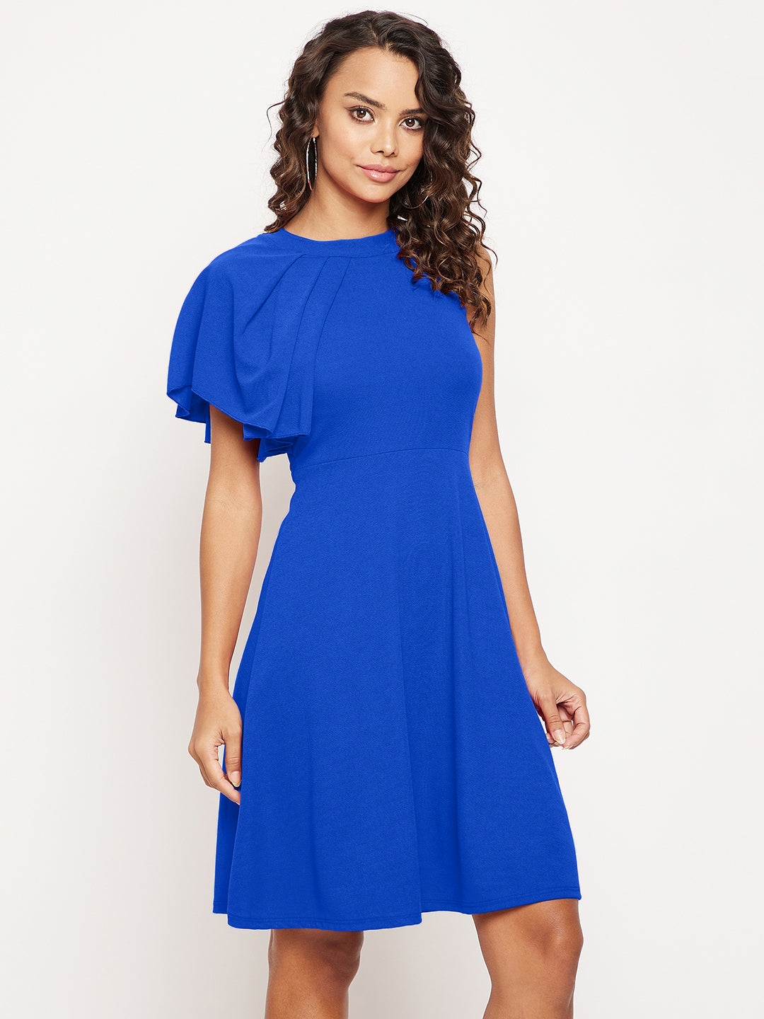 Ruffle Detail Stretchable Cotton Skater Dress - Uptownie