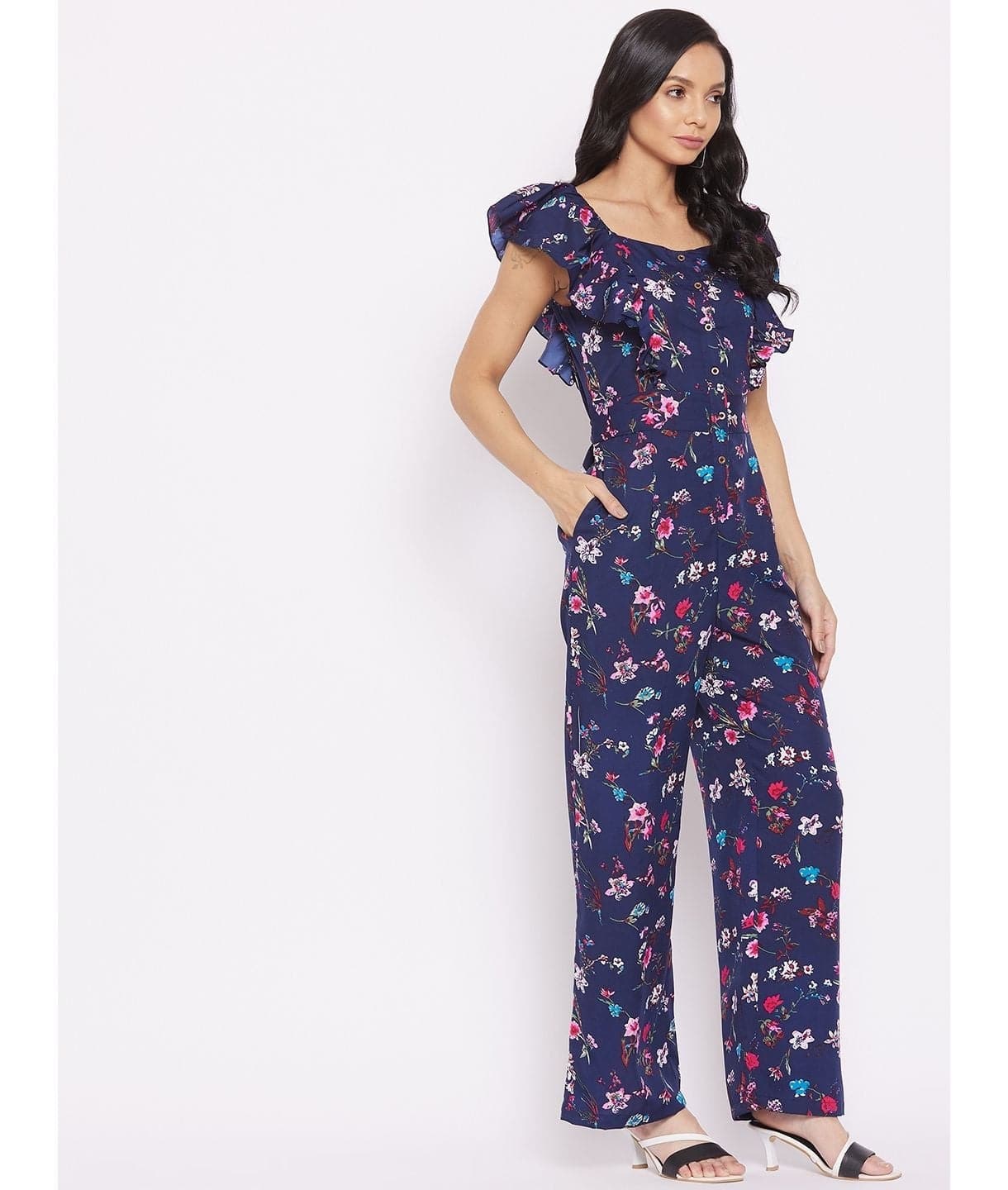 Short Ruffle Sleeved Jumpsuit - Uptownie
