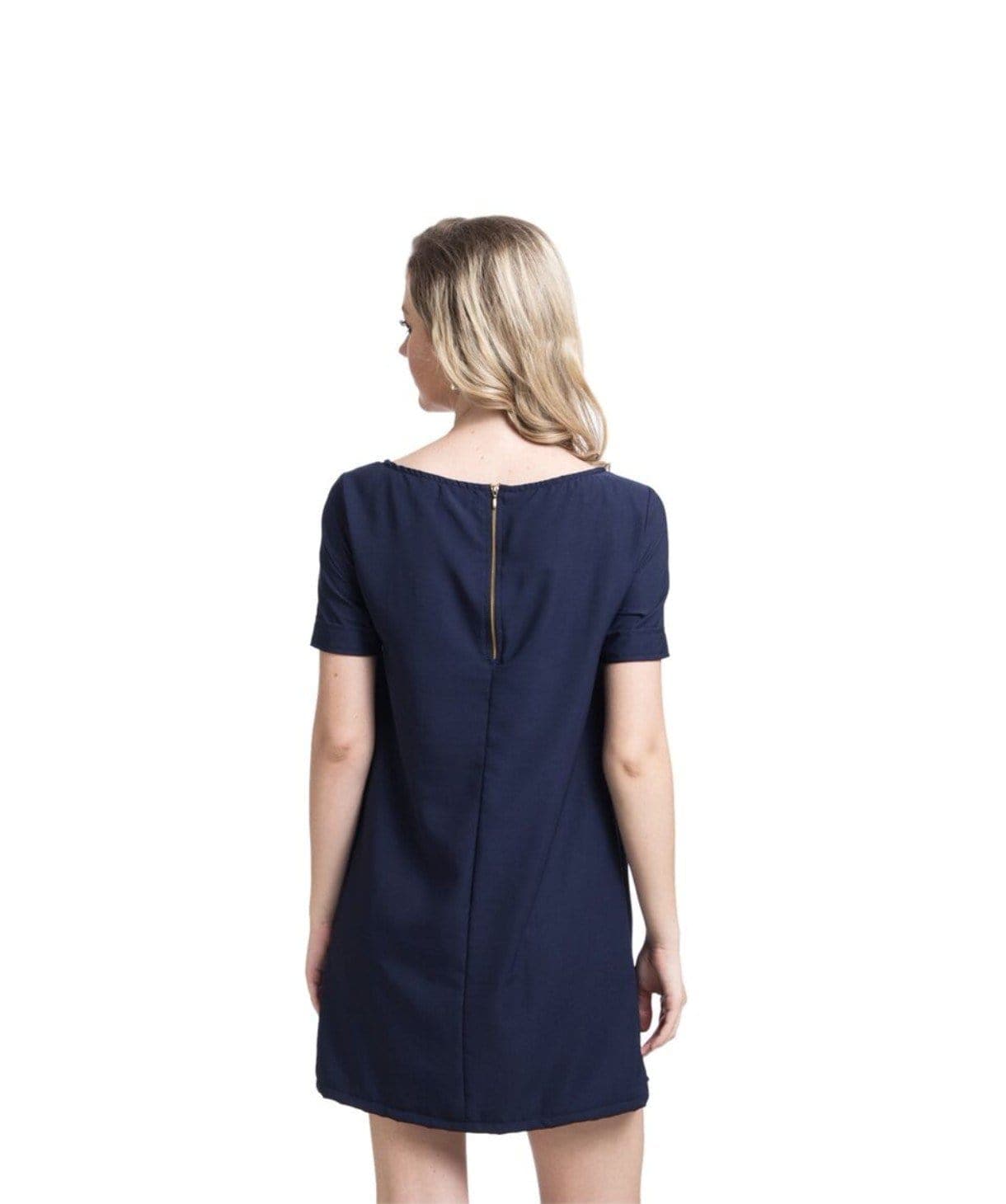 Solid Navy Blue Shift Dress - Uptownie