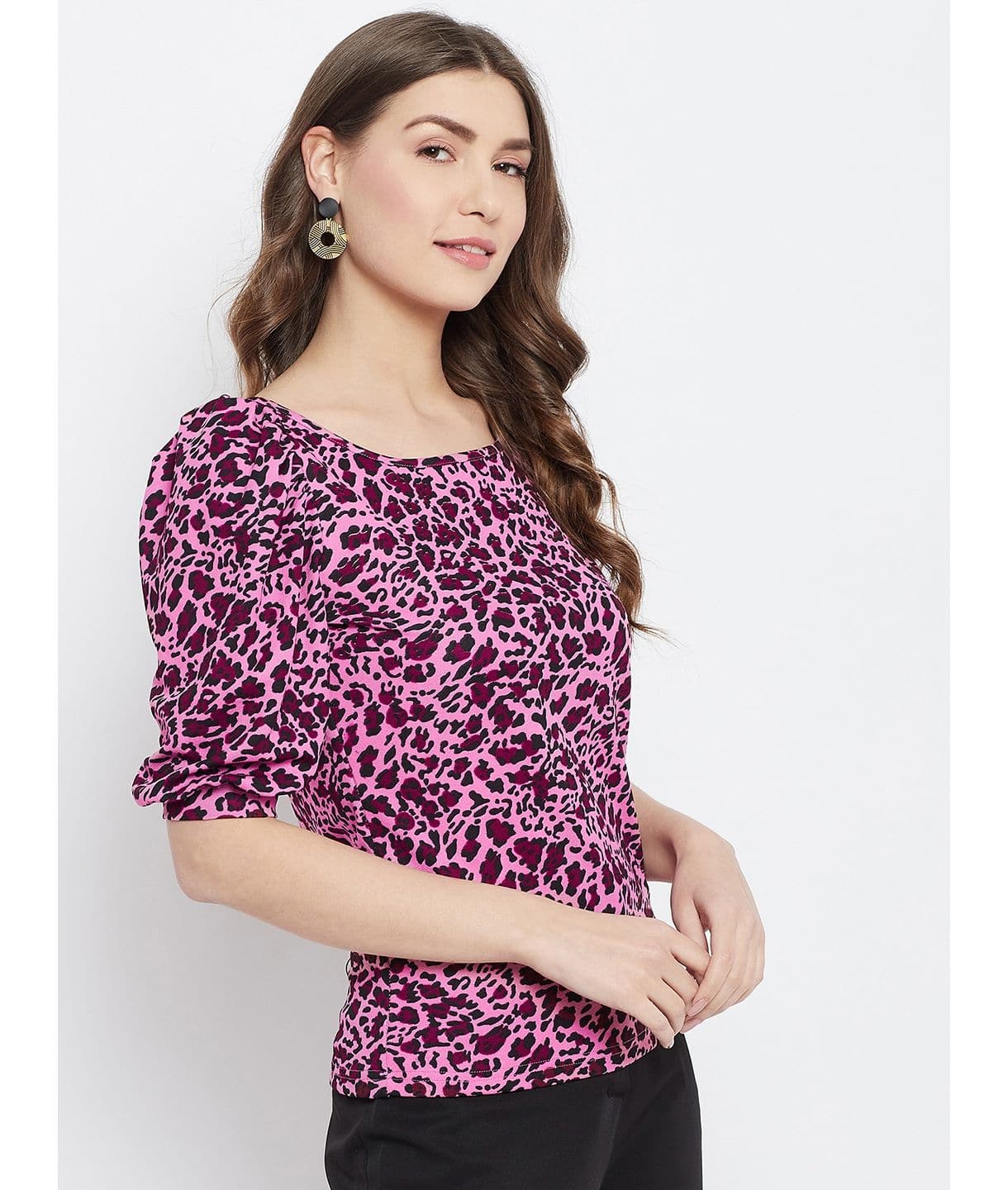 Cotton Animal Printed Stretchable Puff Sleeve Top - Uptownie