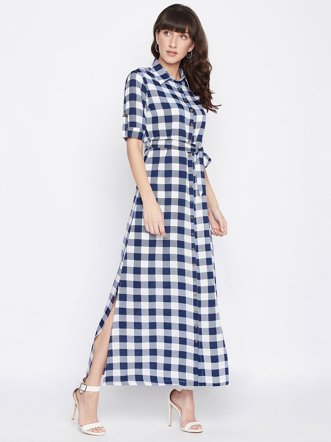 Collar Buttoned Down Shirt Maxi Dress - Uptownie