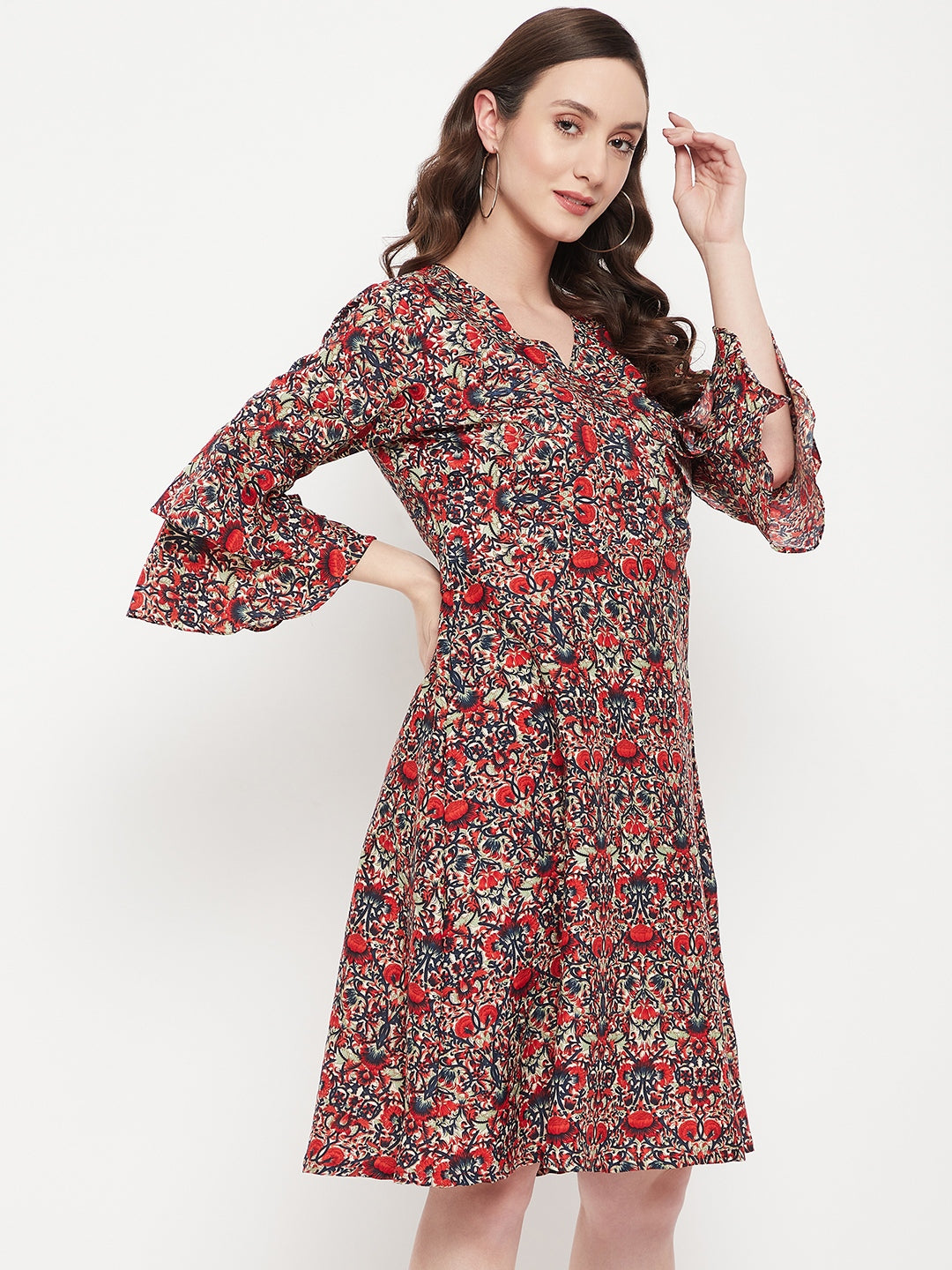 Wrap Bell Sleeves Skater Dress - Uptownie