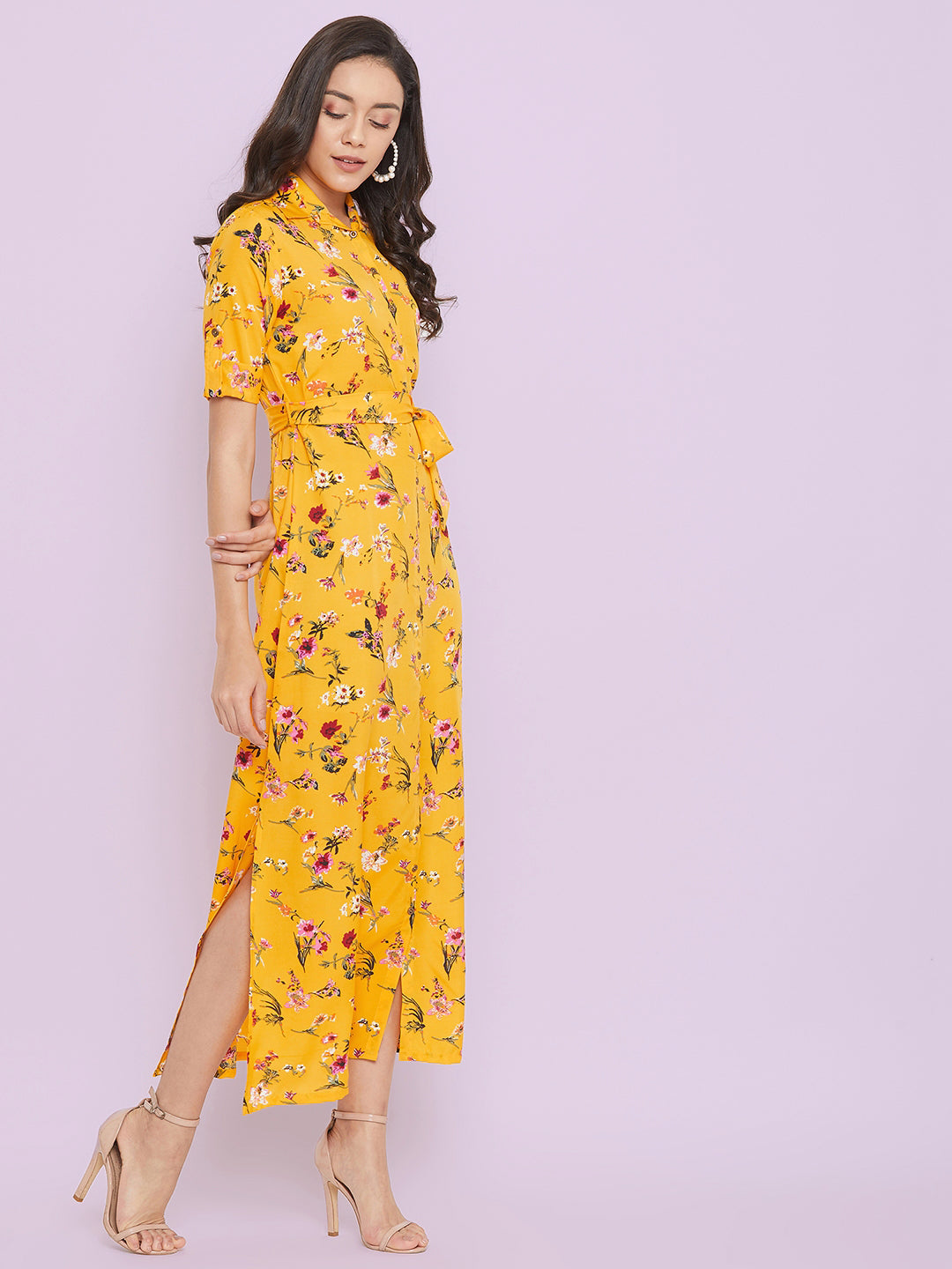 Collar Buttoned Down Shirt Maxi Dress - Uptownie