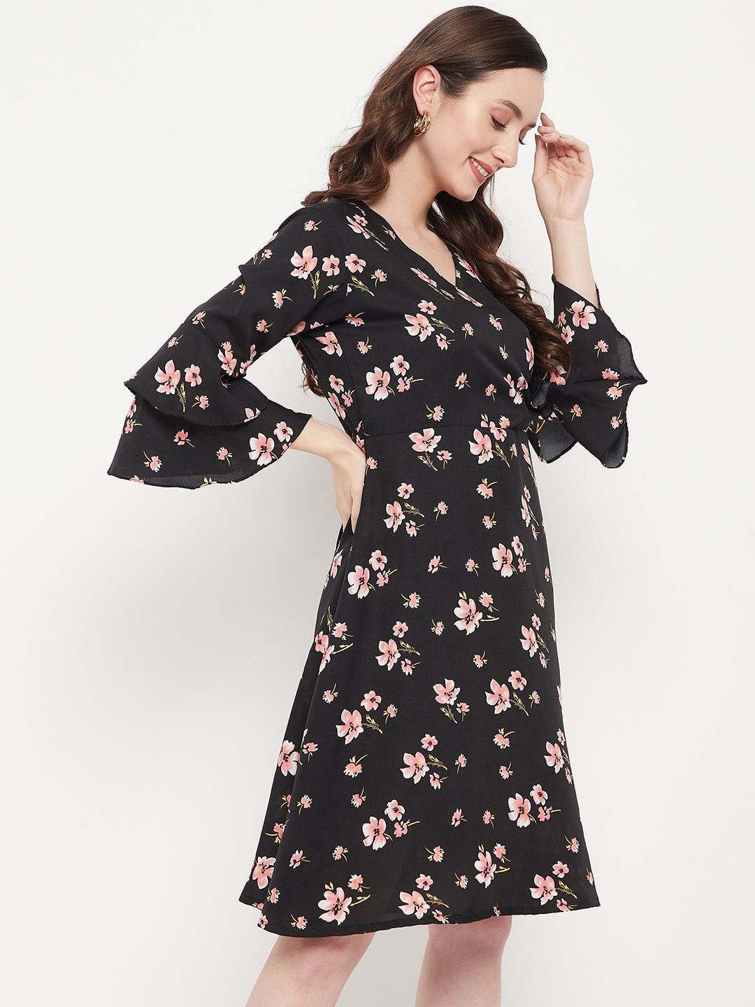 Wrap Bell Sleeves Skater Dress - Uptownie