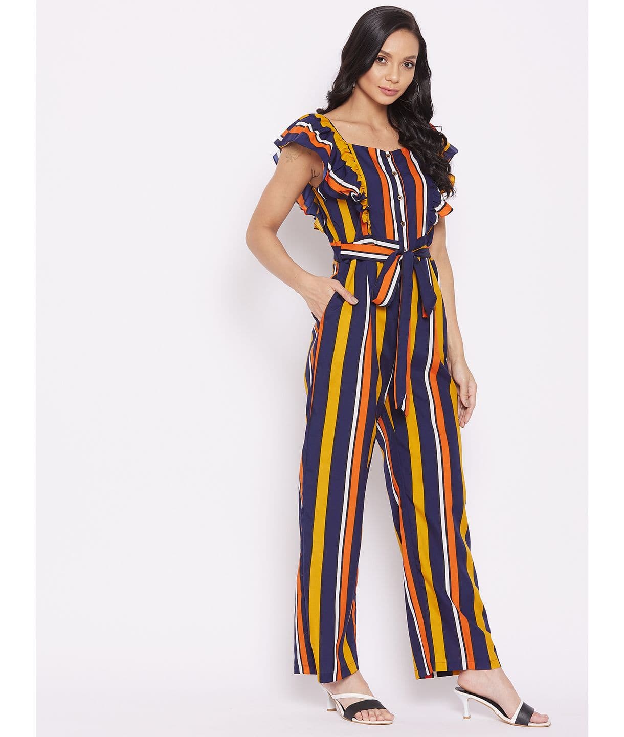 Short Ruffle Sleeved Jumpsuit - Uptownie
