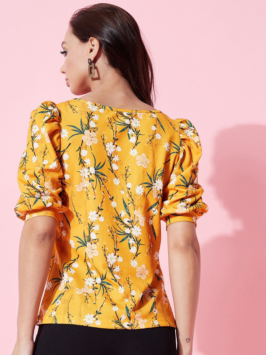 Cotton Floral Stretchable Puff Sleeve Top - Uptownie