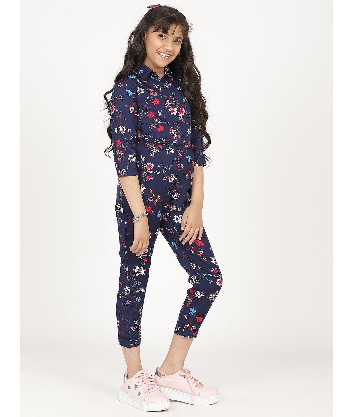 Floral Roll-up Jumpsuit for Girls - Uptownie