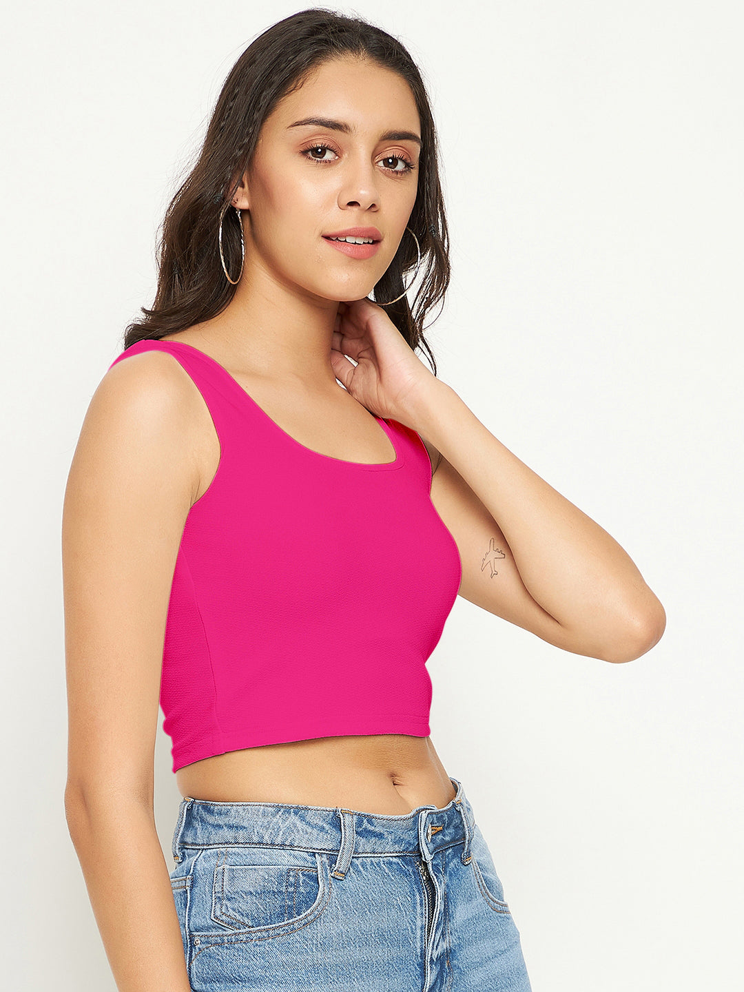 Cotton Stretchable Basic Round Neck Crop Top - Uptownie