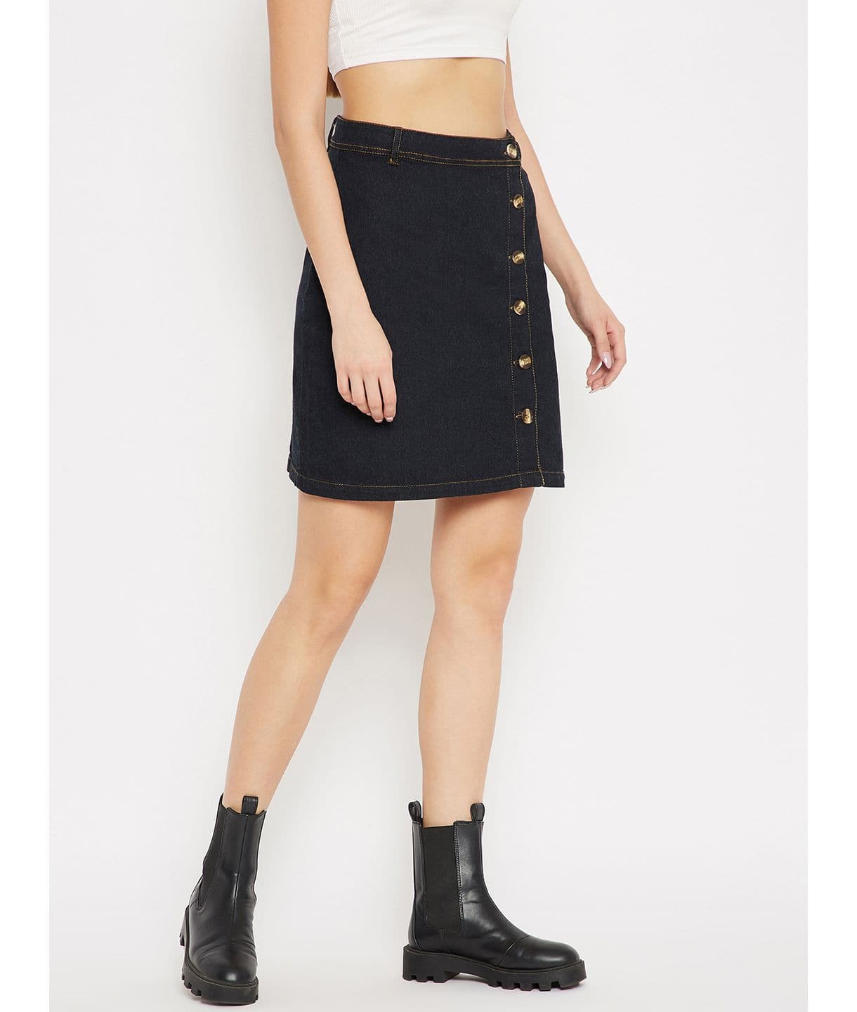 Stretchable Knee length Denim Skirt - Uptownie