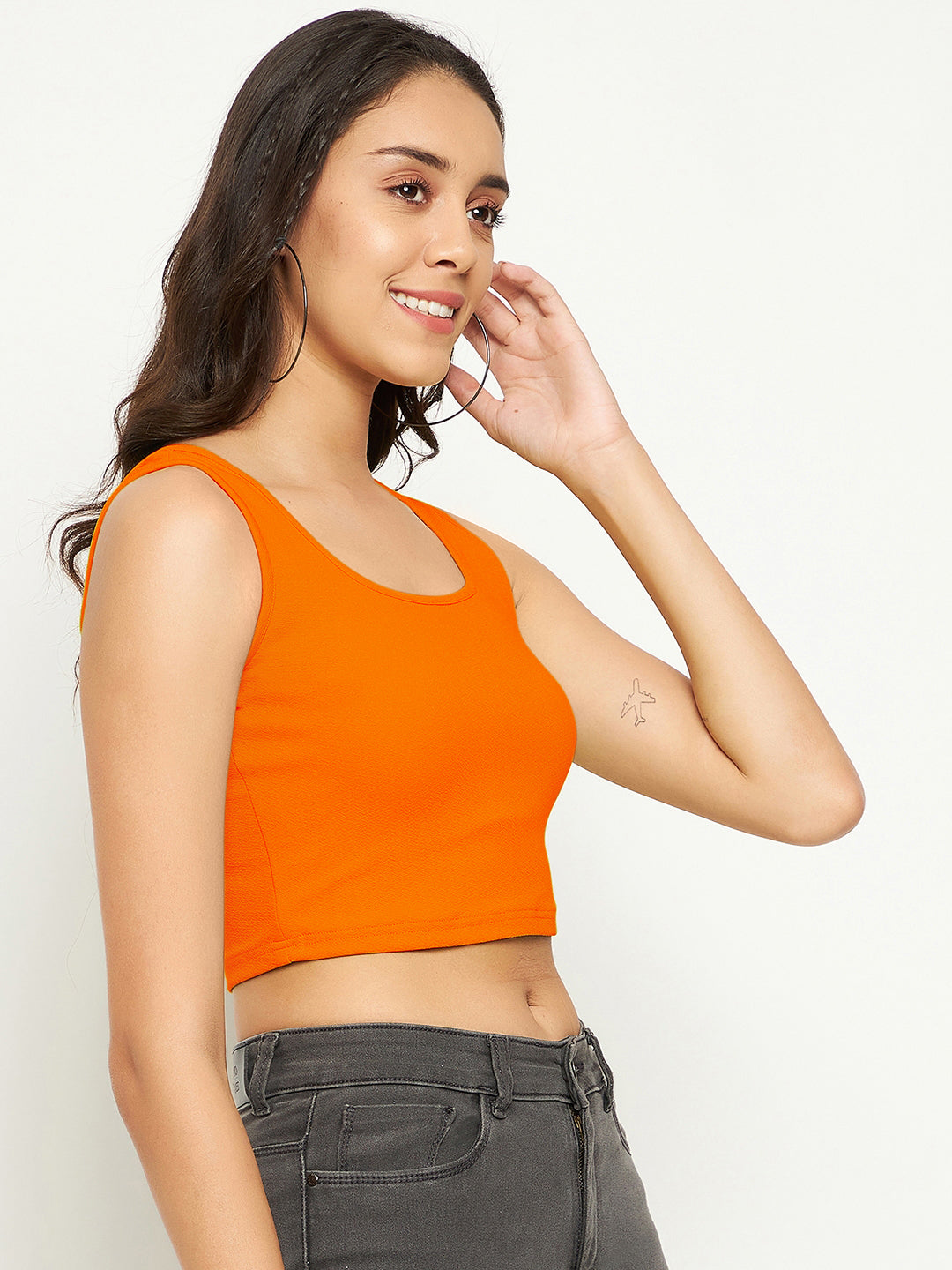Cotton Stretchable Basic Round Neck Crop Top - Uptownie