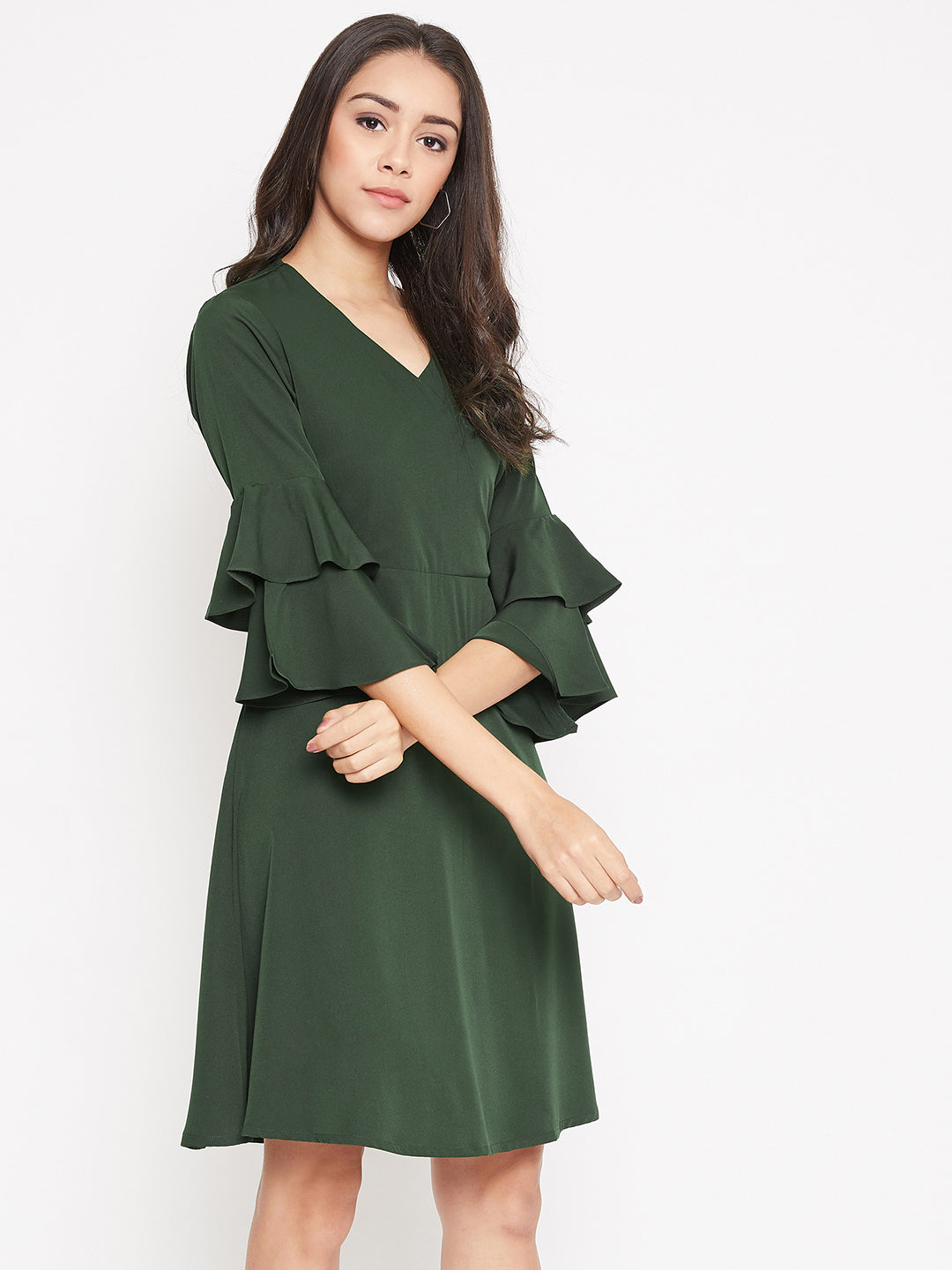 Wrap Bell Sleeves Skater Dress - Uptownie