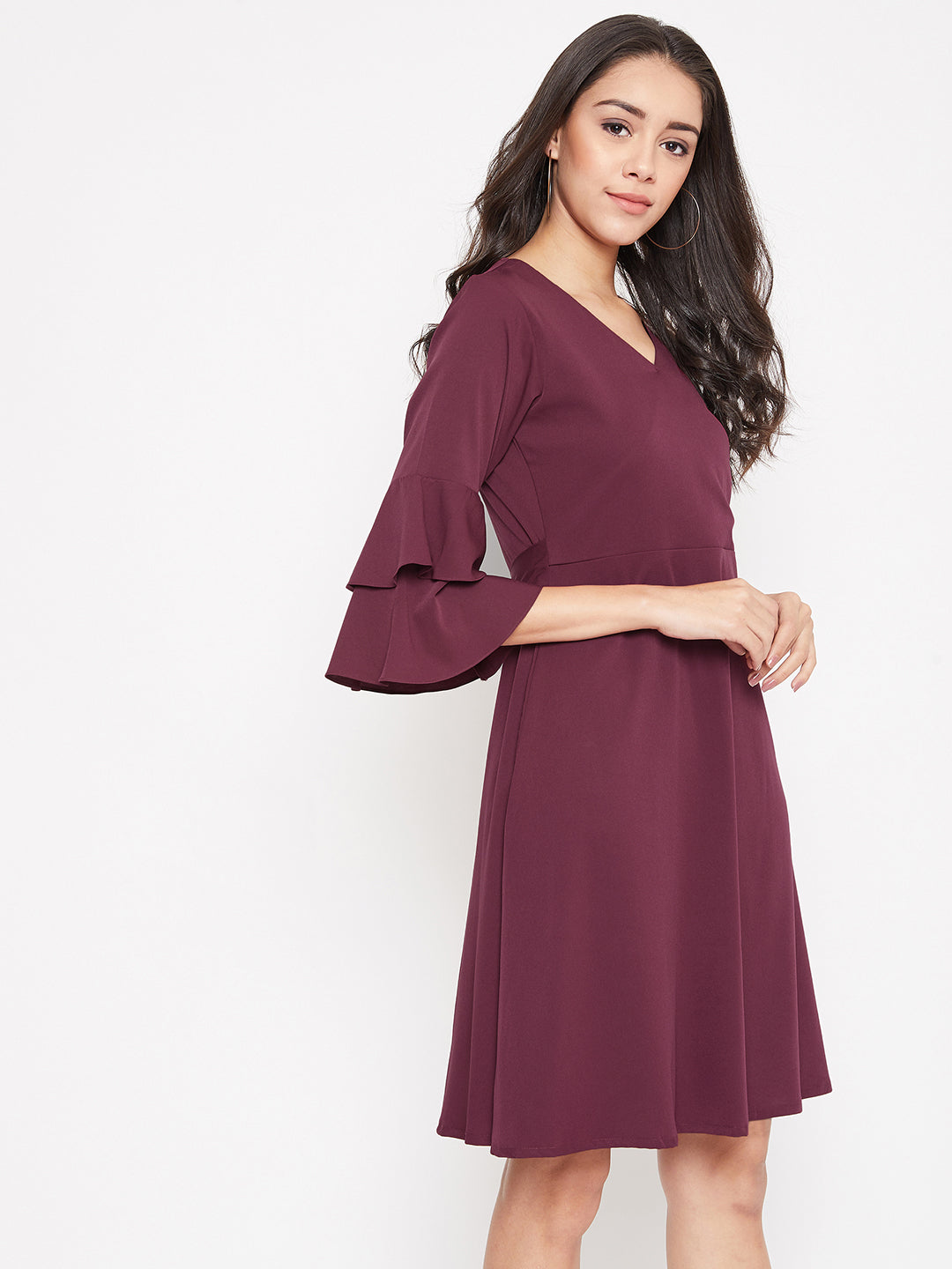 Wrap Bell Sleeves Skater Dress - Uptownie