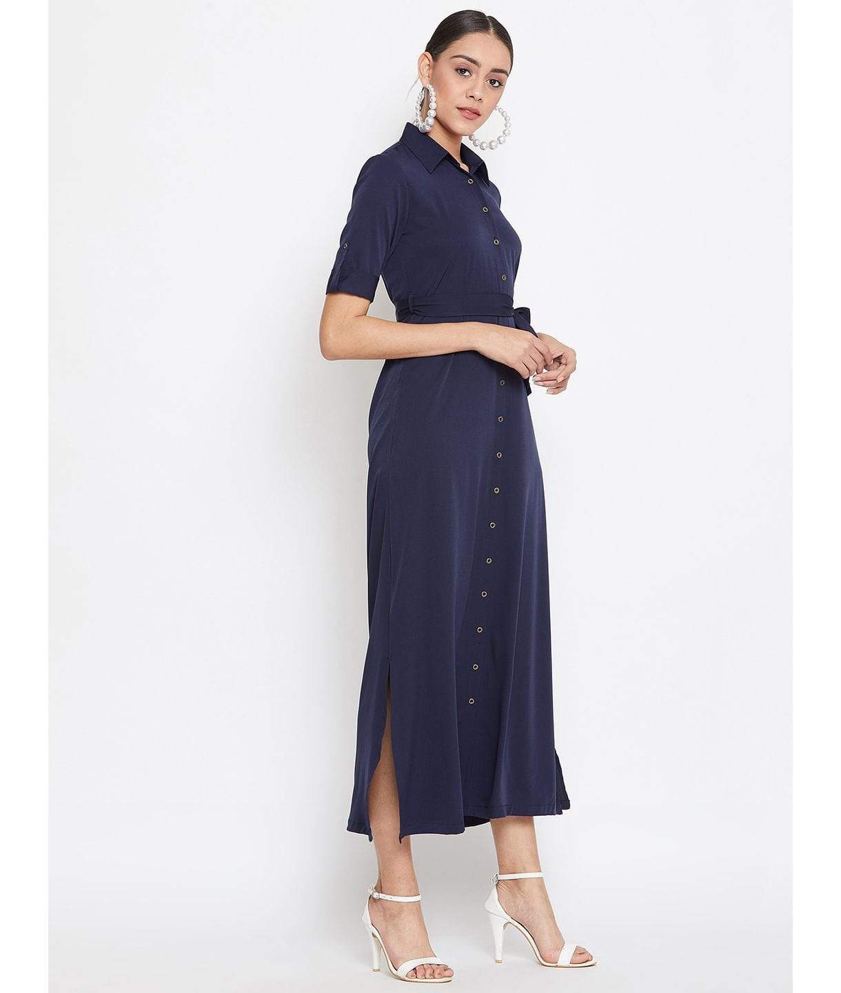 Collar Buttoned Down Shirt Maxi Dress - Uptownie