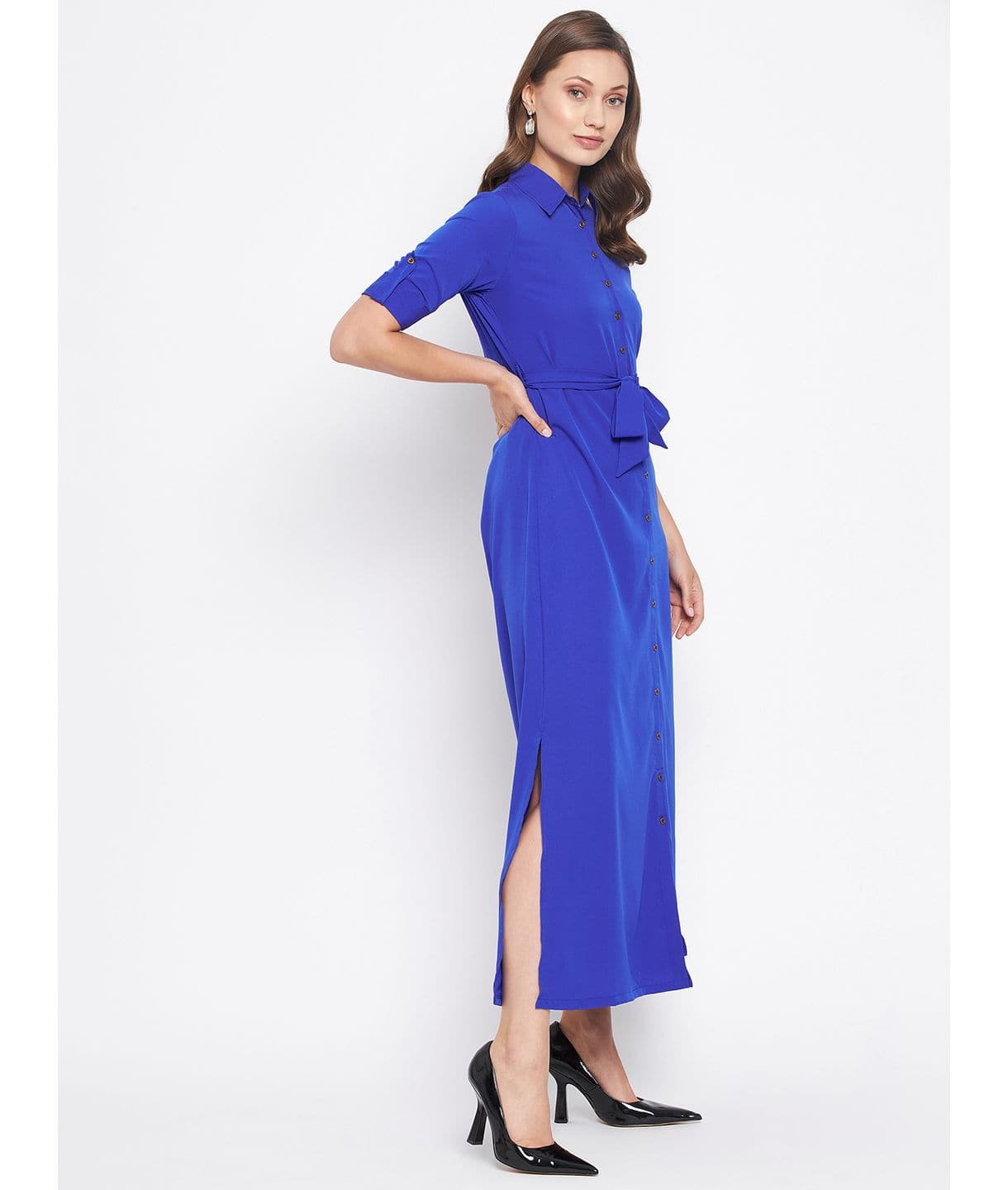 Collar Buttoned Down Shirt Maxi Dress - Uptownie
