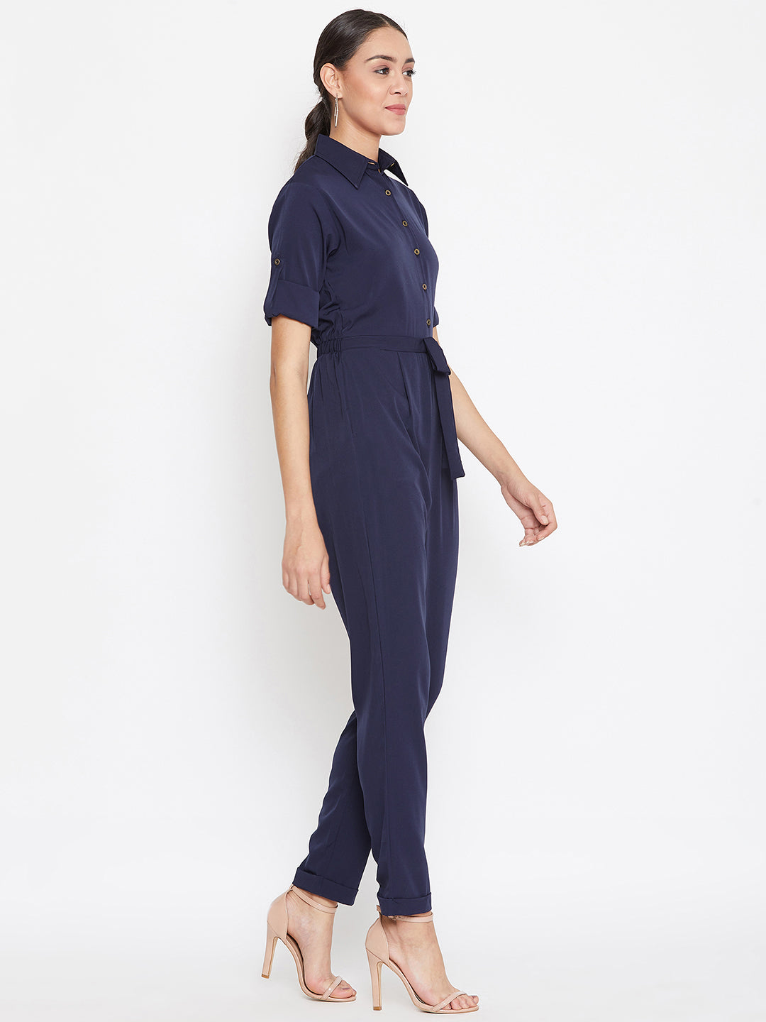 Plus Button Down Roll-up Jumpsuit - Uptownie