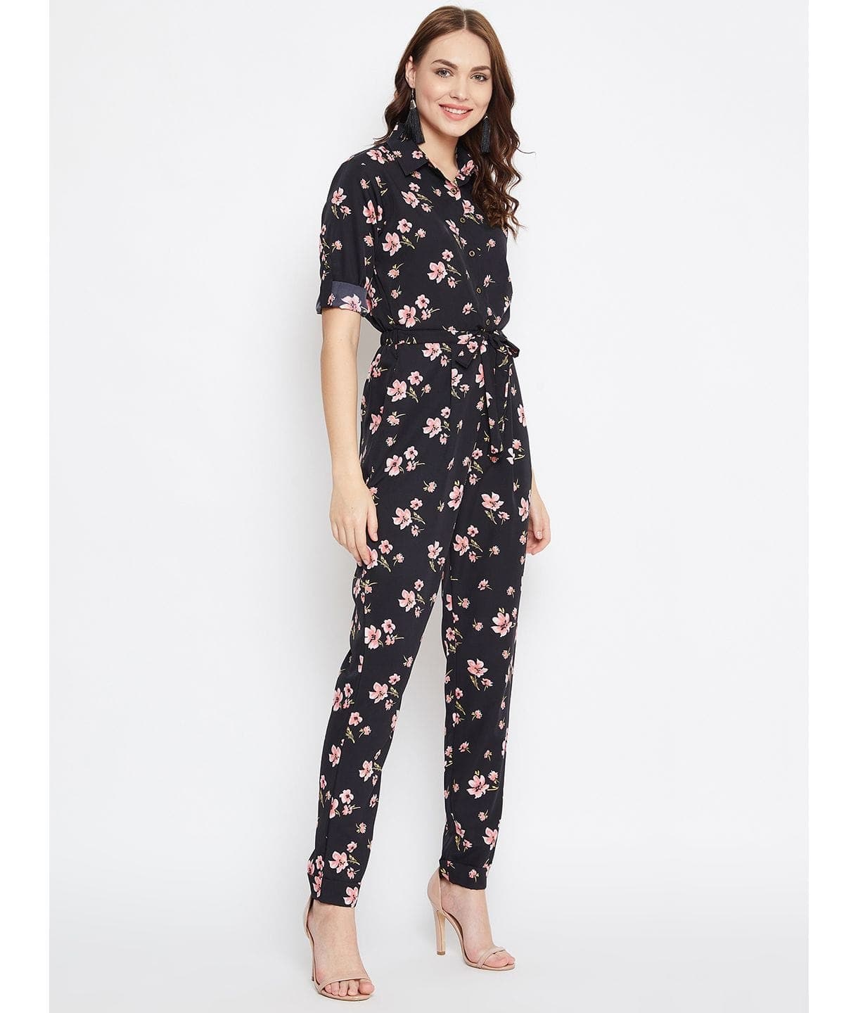 Floral Roll Up Jumpsuit - Uptownie